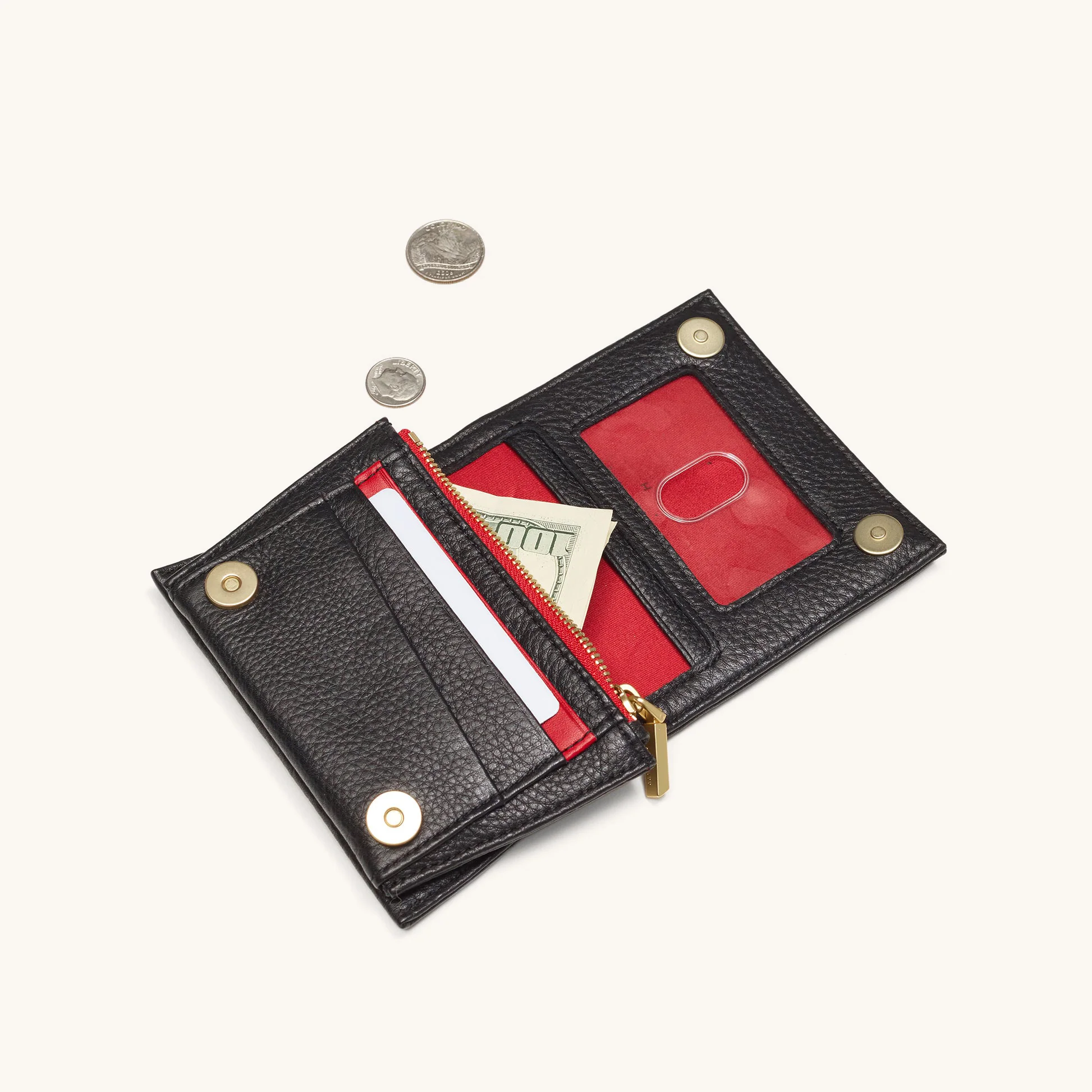 Allen Wallet | Black/Brushed Gold Red Zip - Image 6