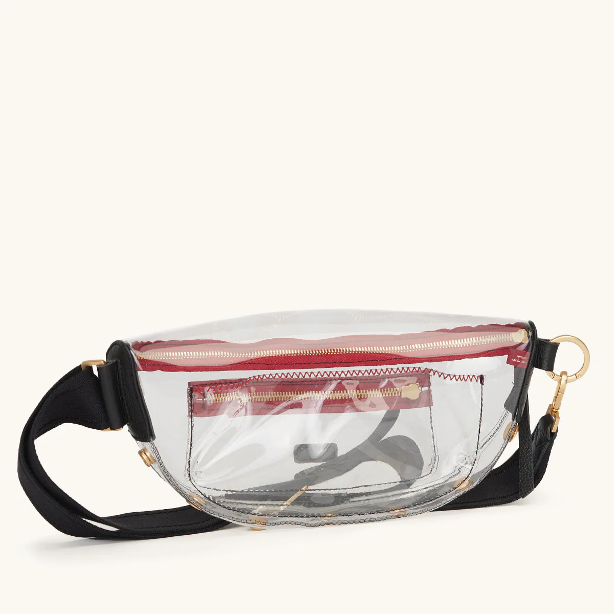 Charles Crossbody Clear | Black/Brushed Gold Red Zip - Image 3