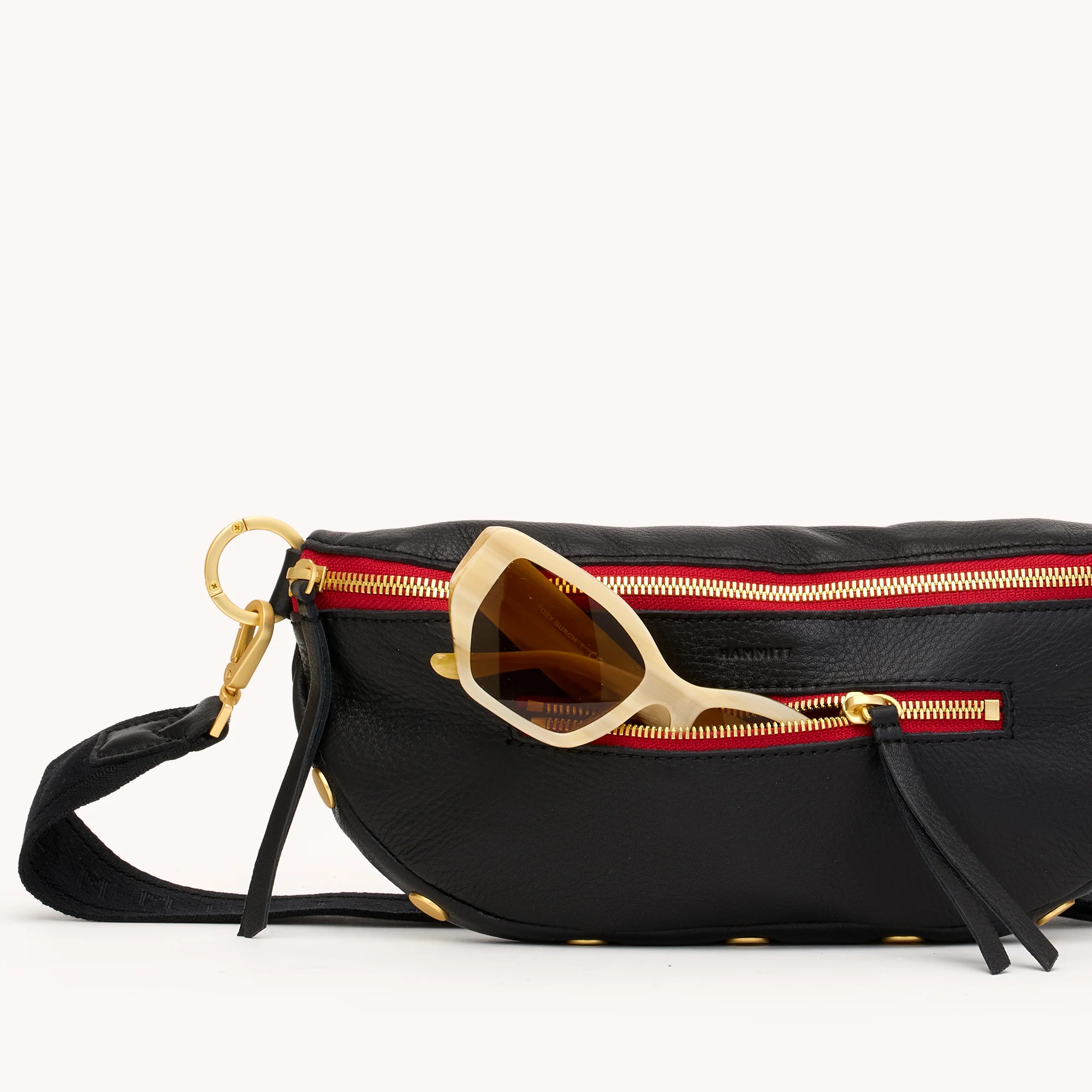 Charles Crossbody | Black/Brushed Gold Red Zip - Image 5