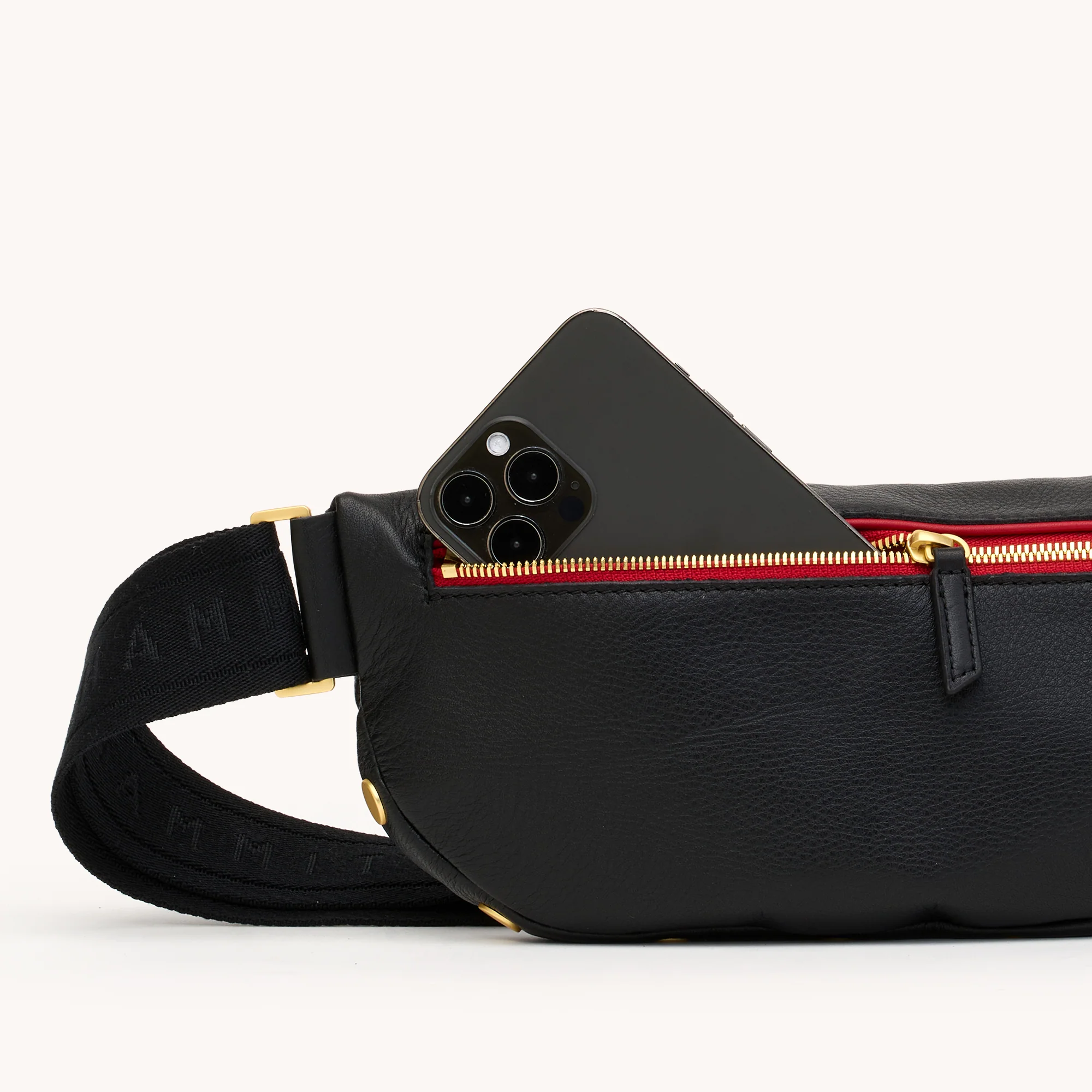 Charles Crossbody | Black/Brushed Gold Red Zip - Image 6