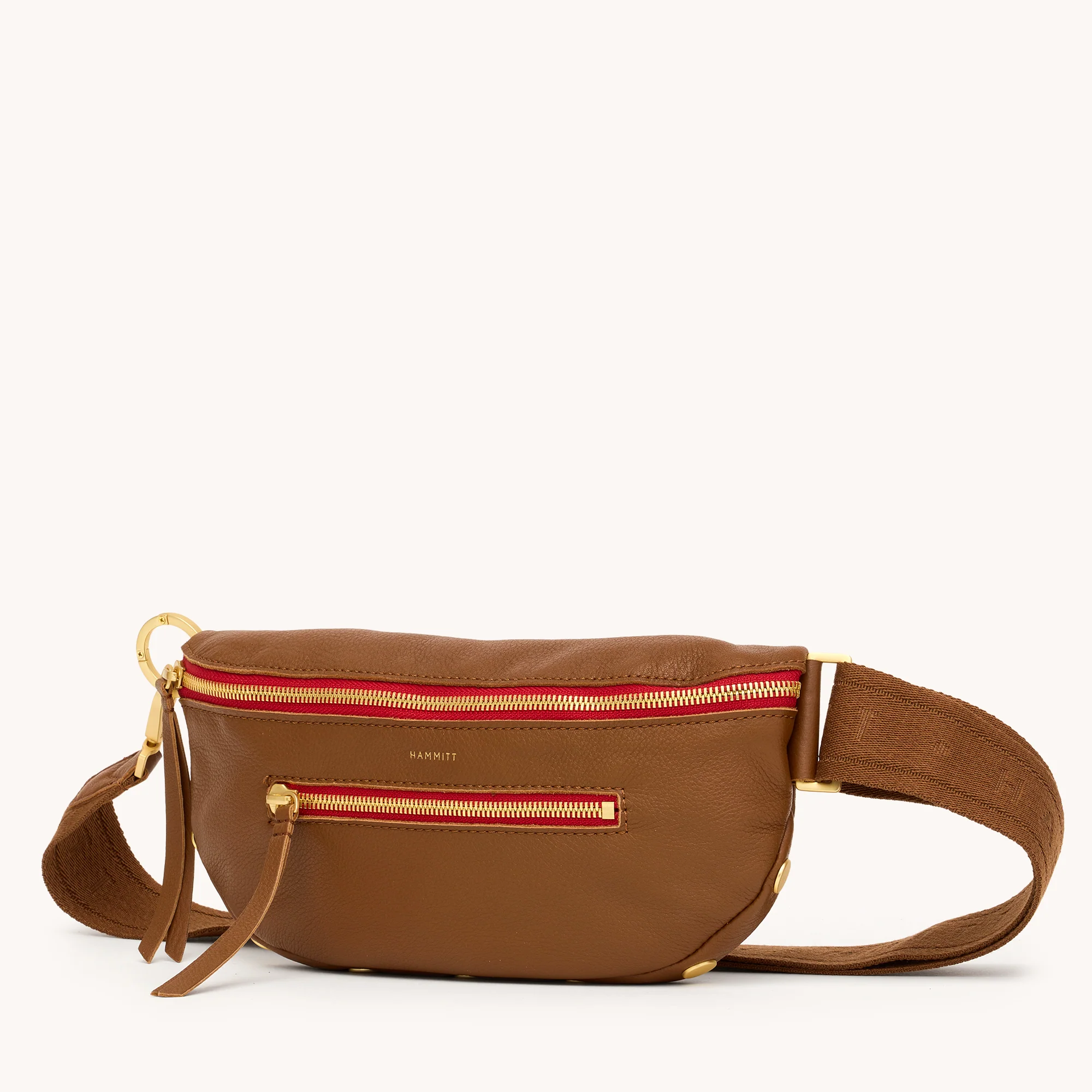 Charles Crossbody | Mahogany Pebble/Brushed Gold Red Zip | Med - Image 5
