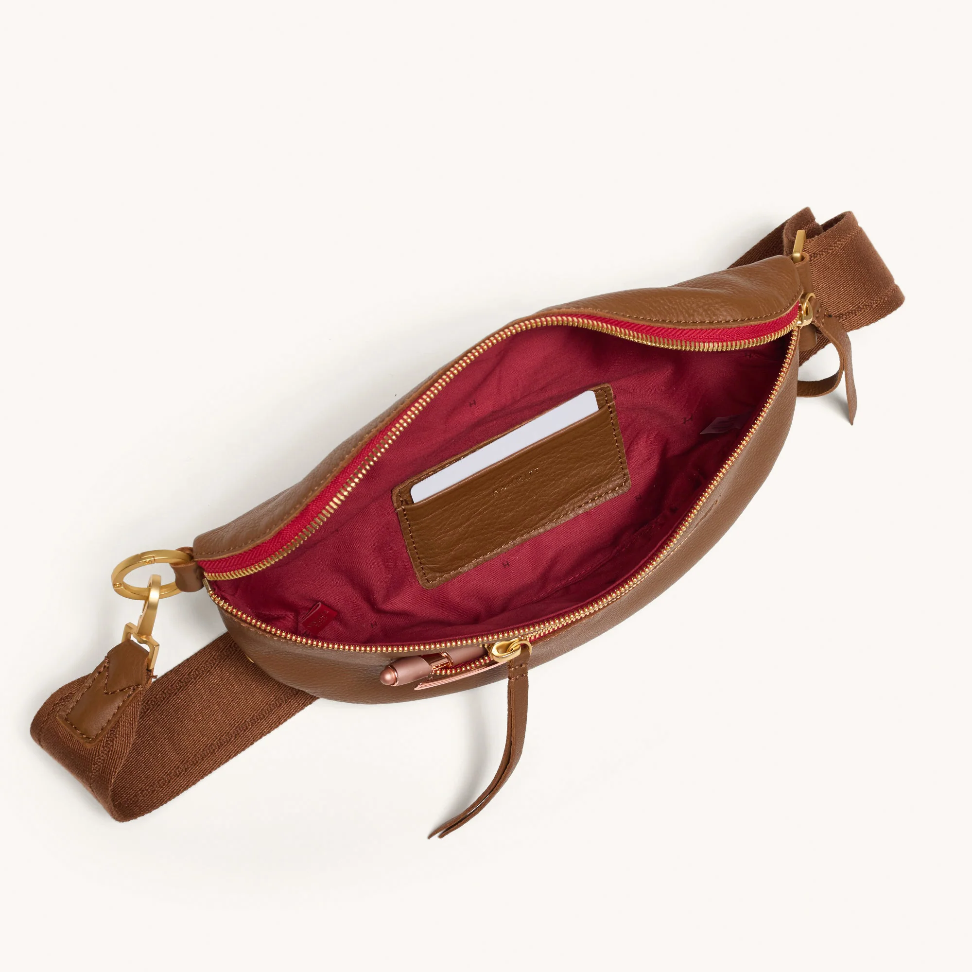 Charles Crossbody | Mahogany Pebble/Brushed Gold Red Zip | Med - Image 6