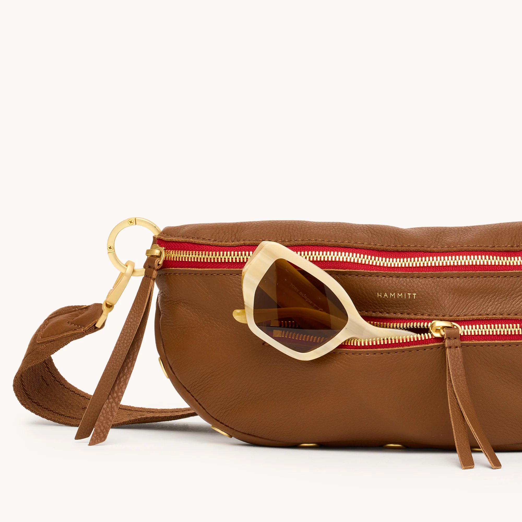 Charles Crossbody | Mahogany Pebble/Brushed Gold Red Zip | Med - Image 7