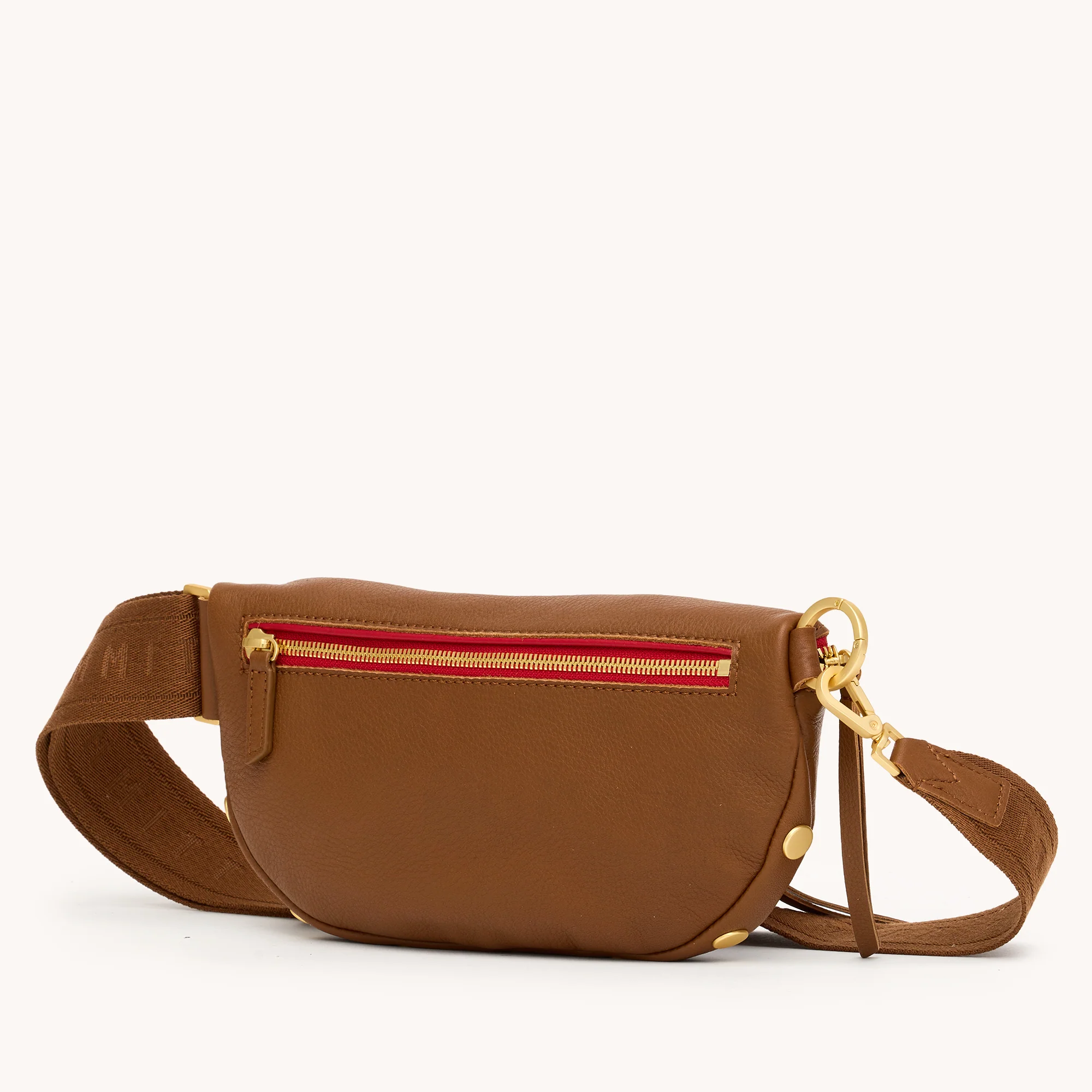 Charles Crossbody | Mahogany Pebble/Brushed Gold Red Zip | Med - Image 9