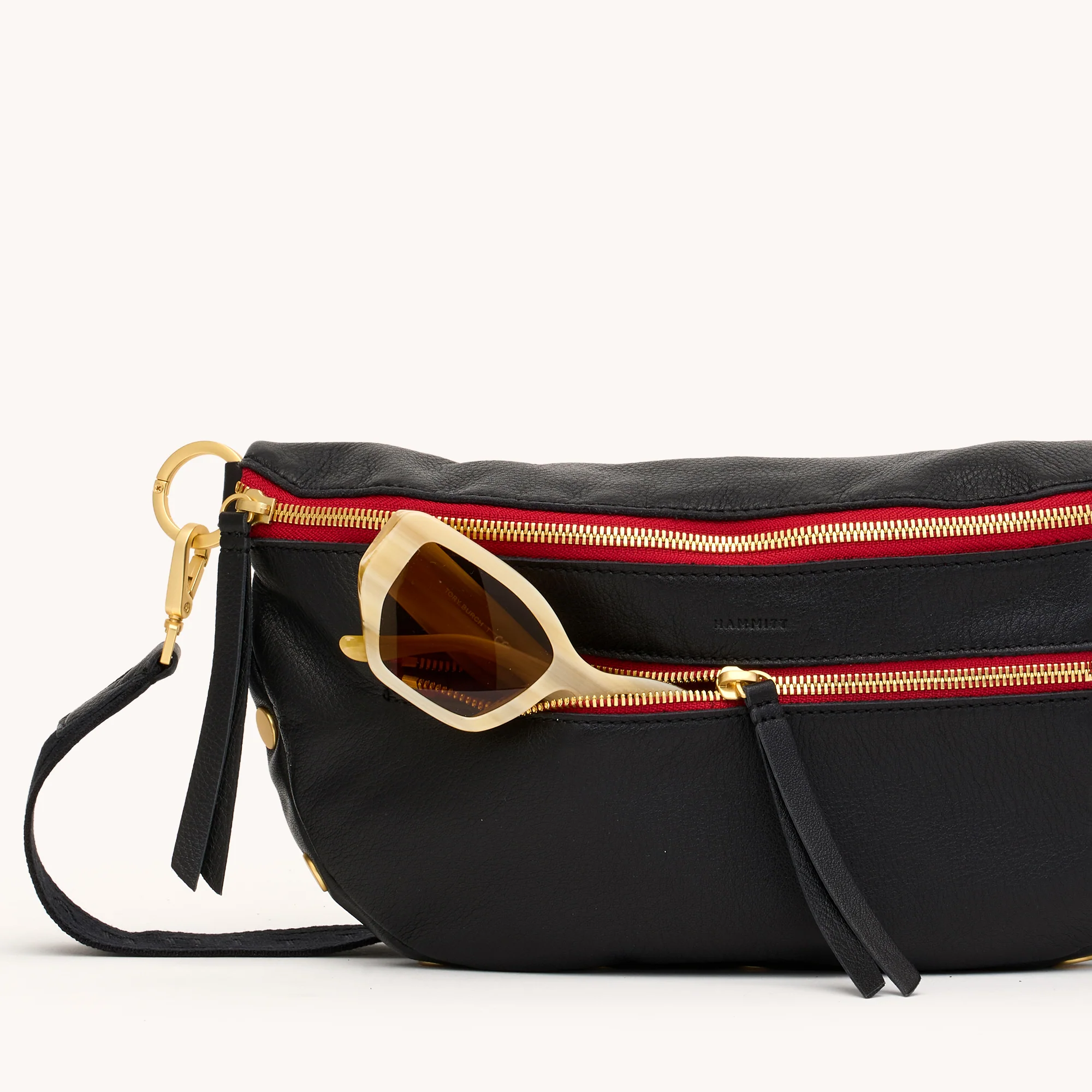 Charles Crossbody | Black/Brushed Gold Red Zip | Lrg - Image 5
