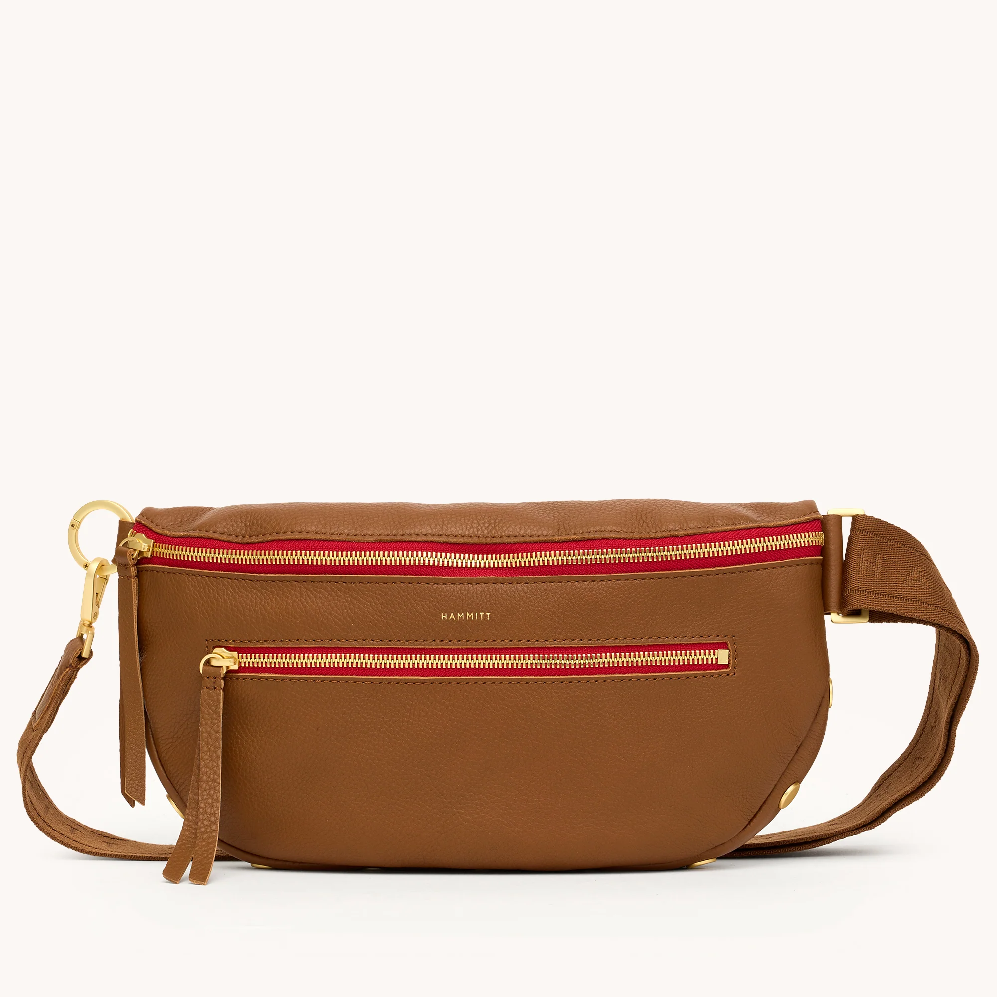 Charles Crossbody | Mahogany Pebble/Brushed Gold Red Zip | Lrg - Image 5