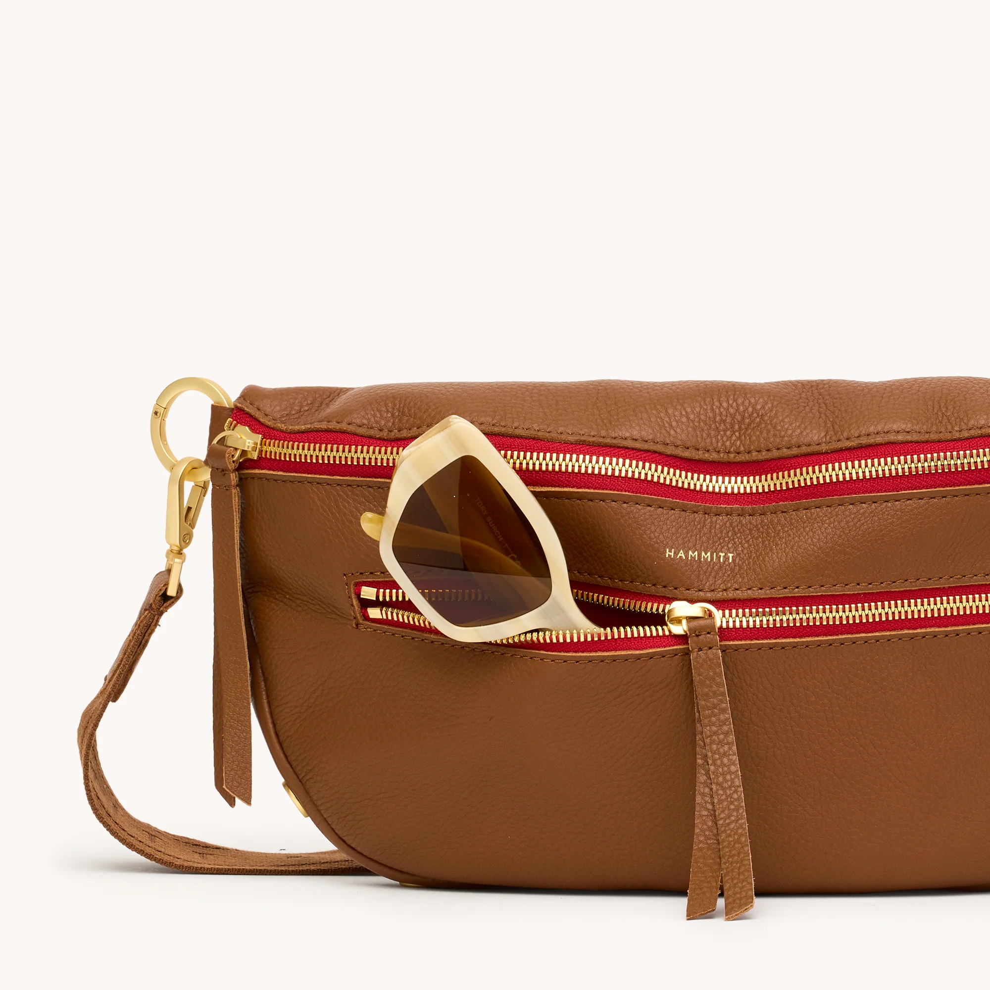 Charles Crossbody | Mahogany Pebble/Brushed Gold Red Zip | Lrg - Image 6