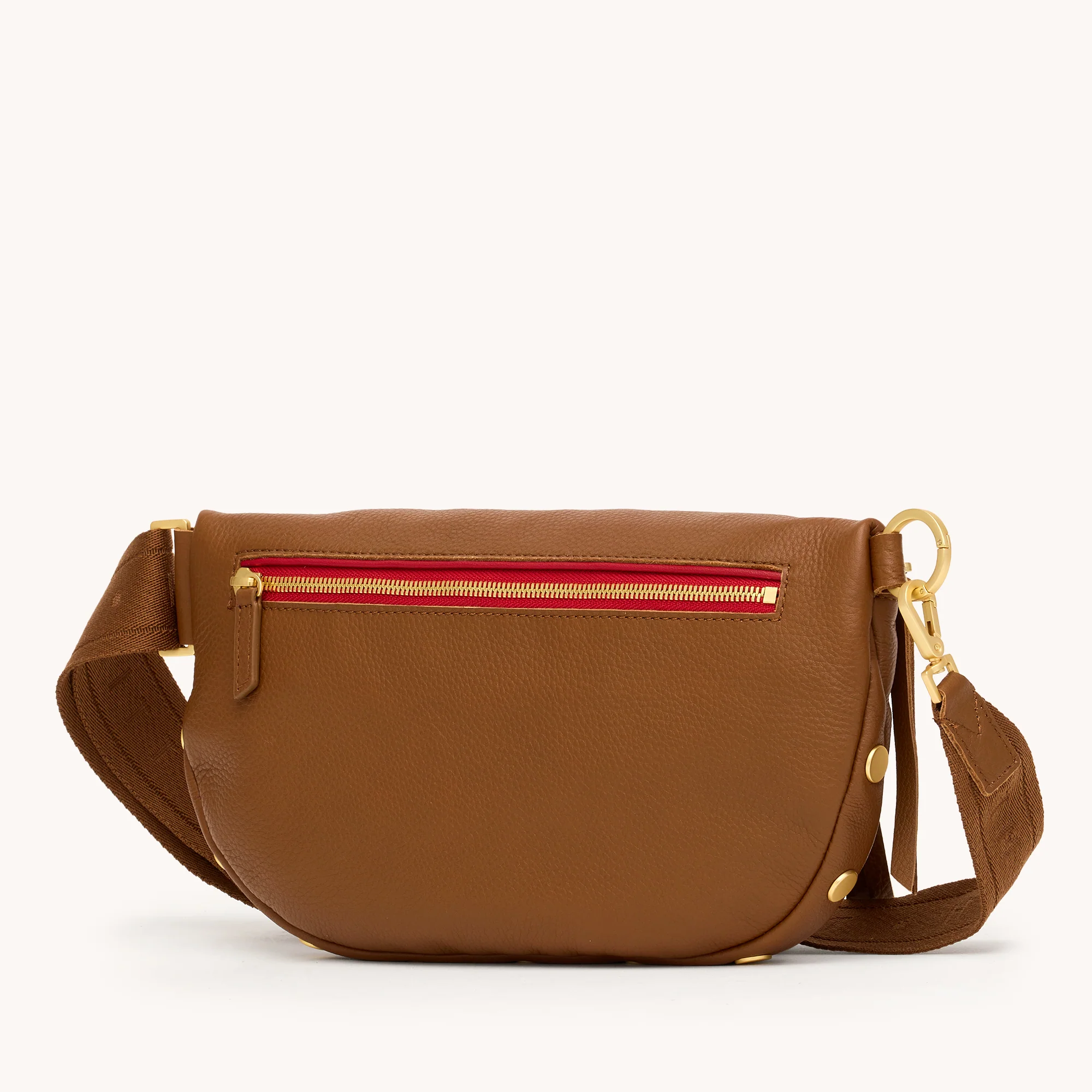 Charles Crossbody | Mahogany Pebble/Brushed Gold Red Zip | Lrg - Image 8