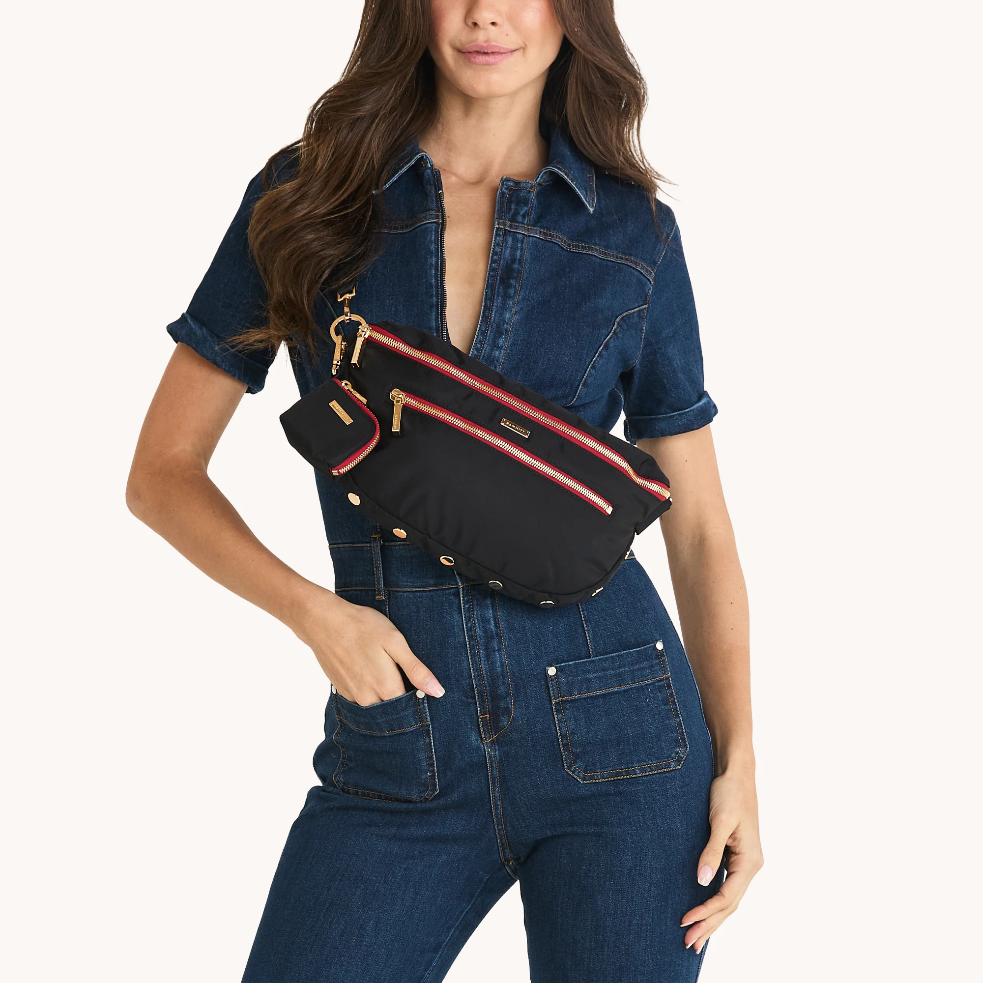 Charles Crossbody | Black Nylon/Gold Red Zip | Lrg - Image 3