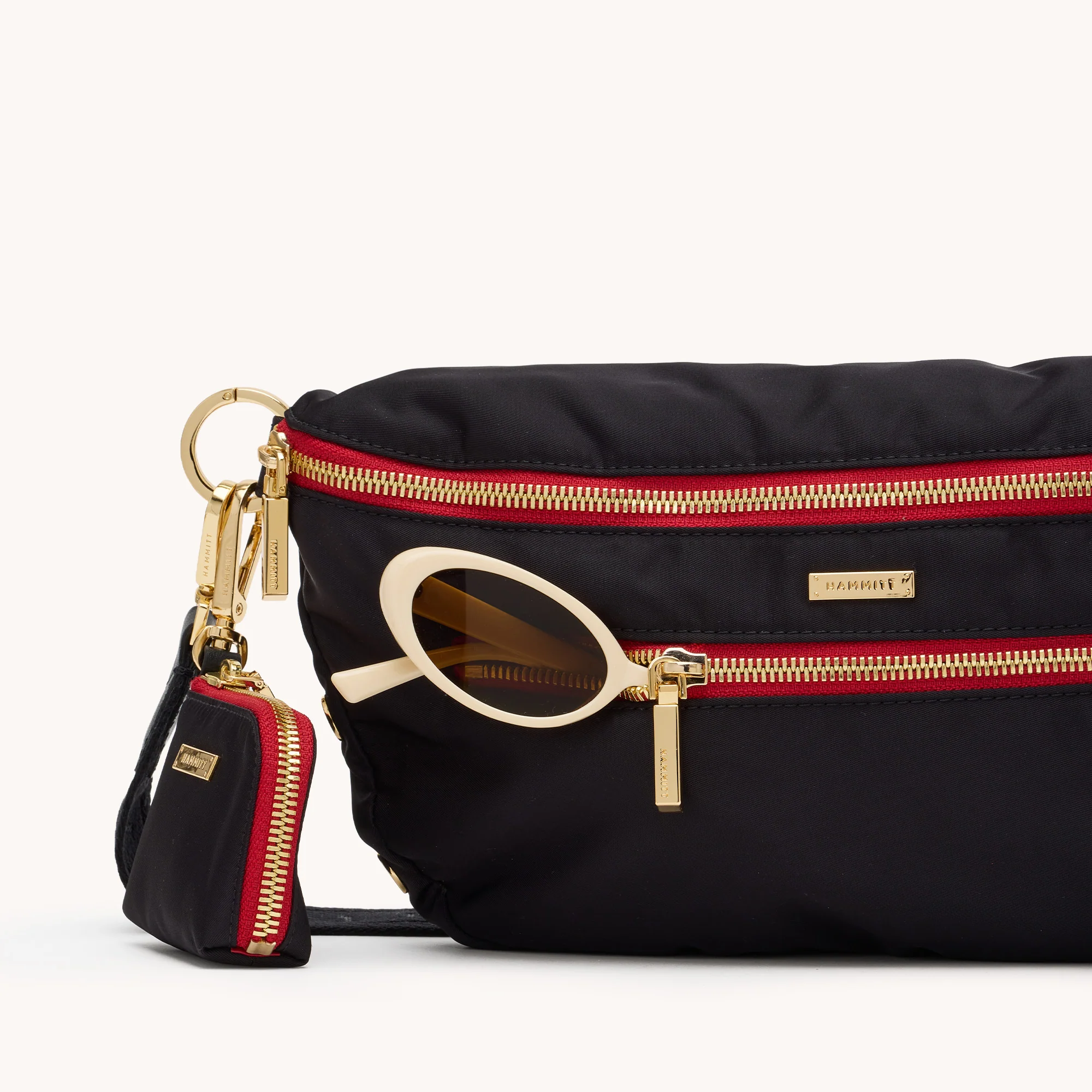 Charles Crossbody | Black Nylon/Gold Red Zip | Lrg - Image 7
