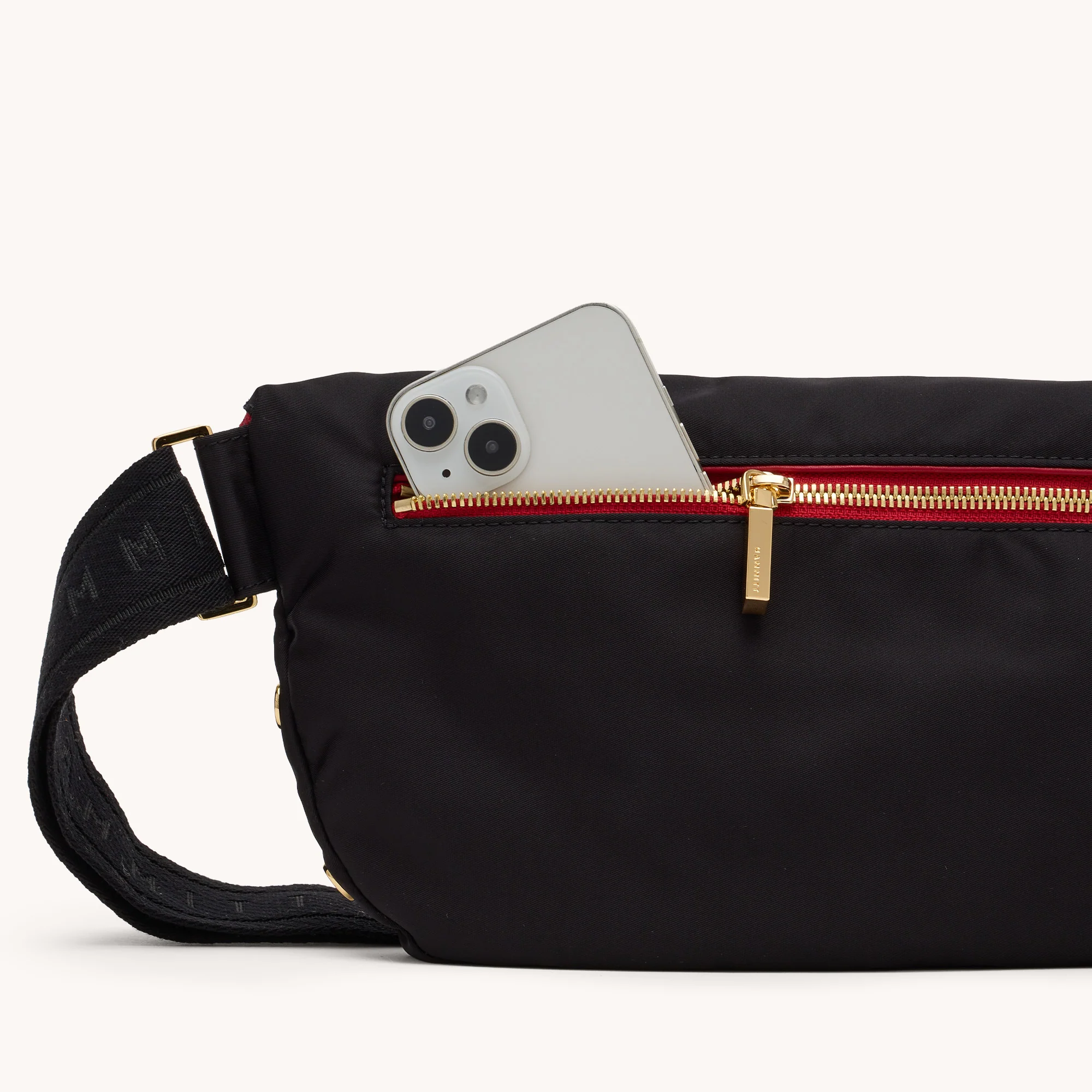 Charles Crossbody | Black Nylon/Gold Red Zip | Lrg - Image 8