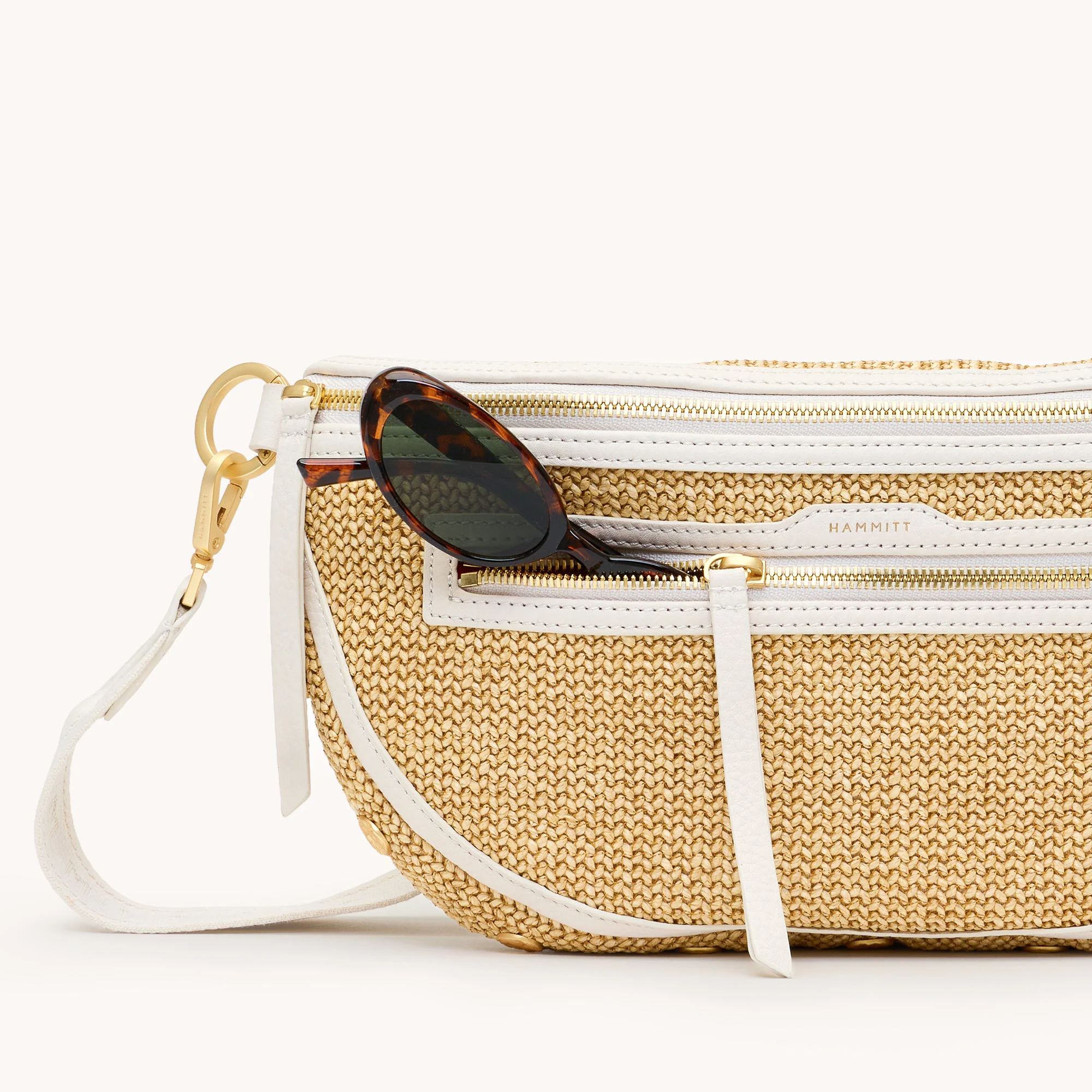 Charles Crossbody | Calla Lily White Raffia/Brushed Gold Hammered | Lrg - Image 5