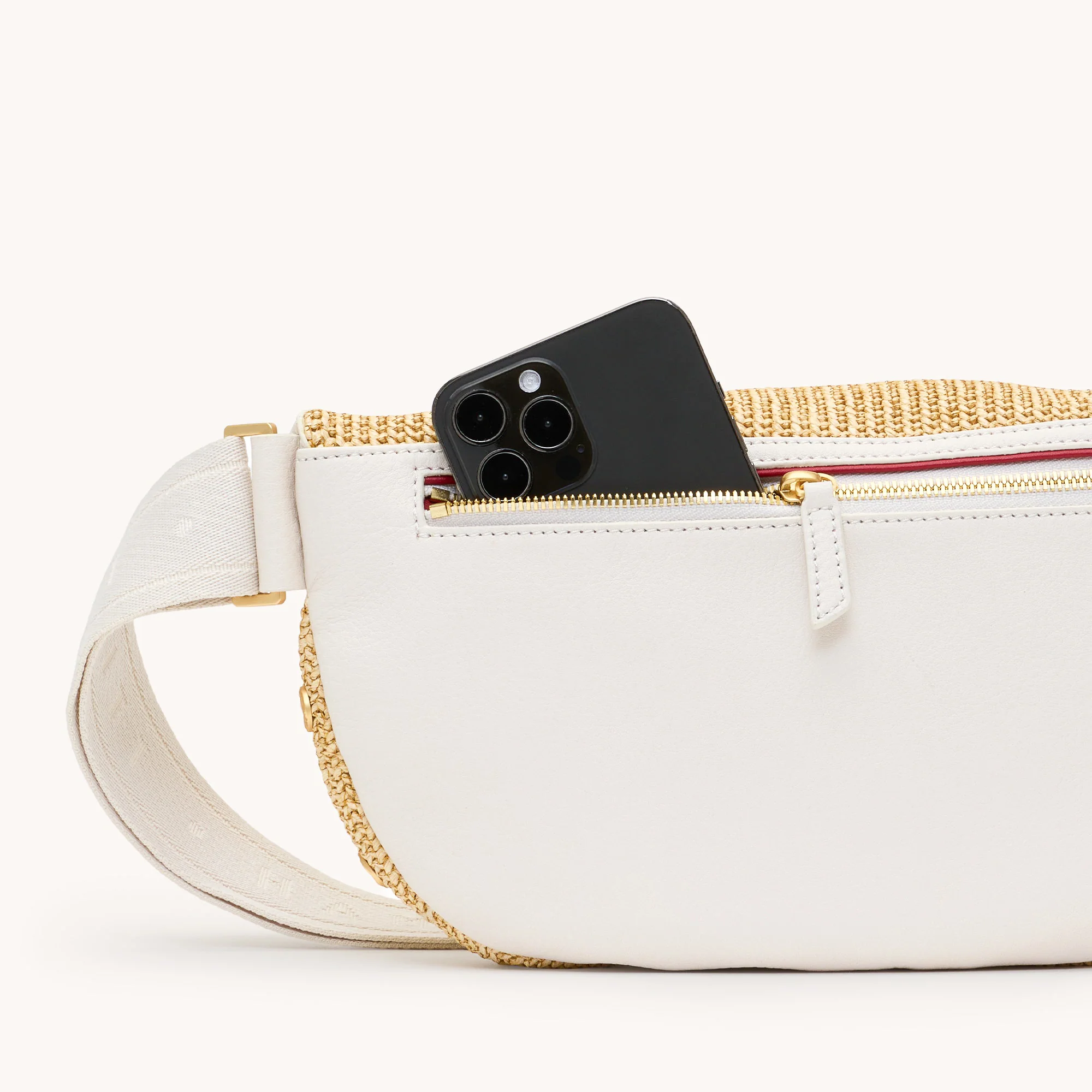 Charles Crossbody | Calla Lily White Raffia/Brushed Gold Hammered | Lrg - Image 7