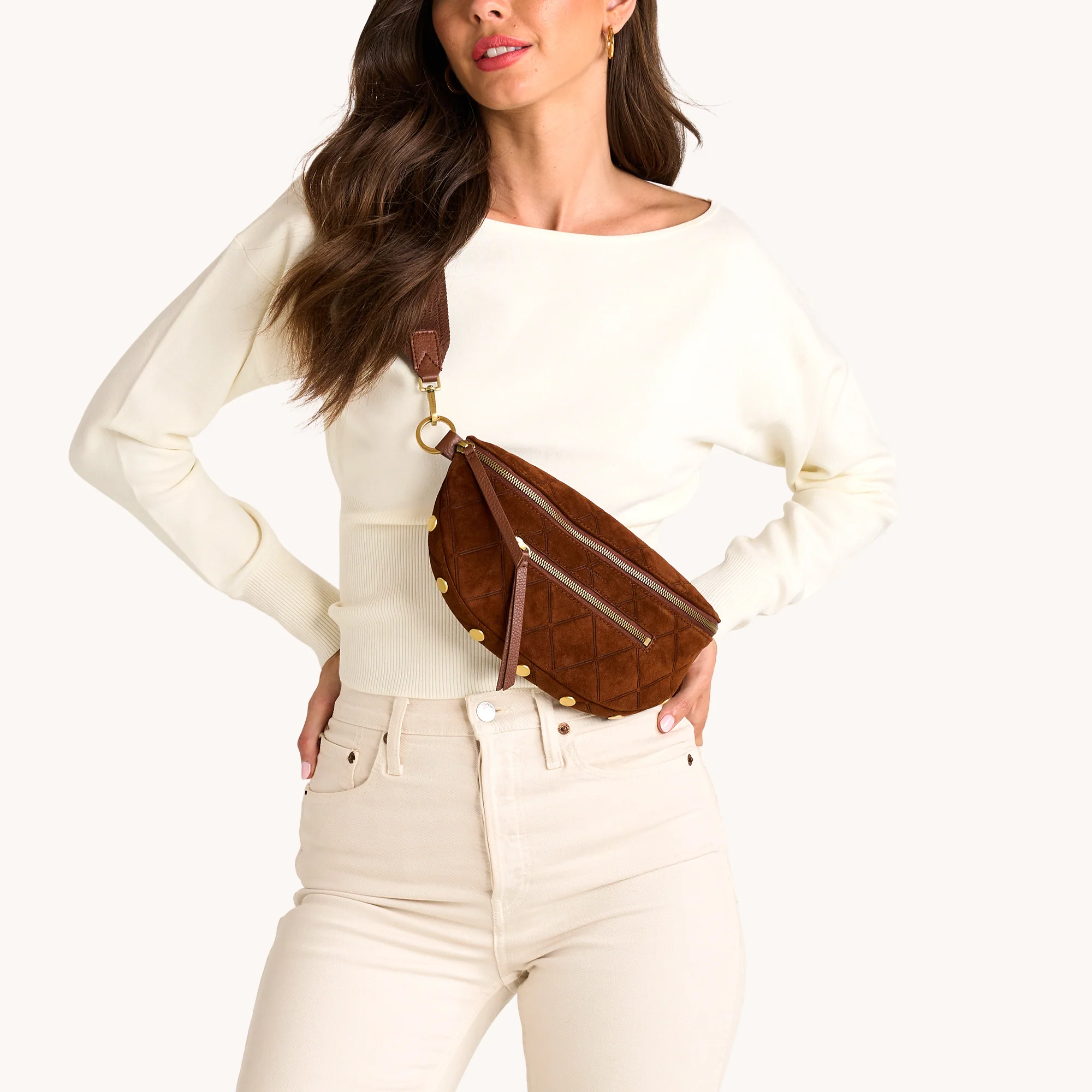 Charles Crossbody | Chocolate Diamond Suede/Antique Gold | Med - Image 3