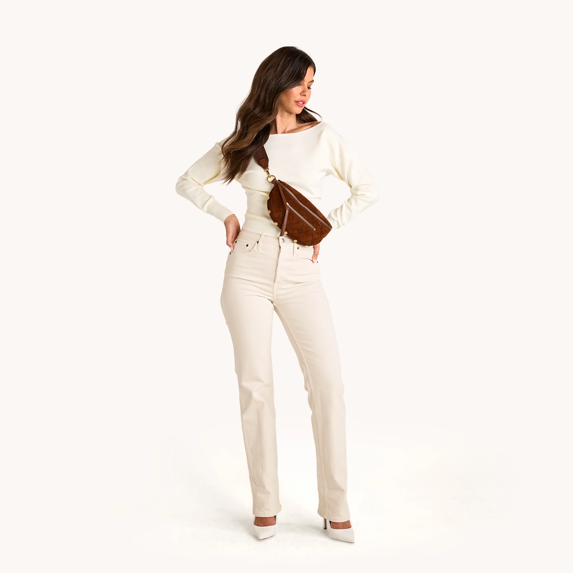 Charles Crossbody | Chocolate Diamond Suede/Antique Gold | Med - Image 4