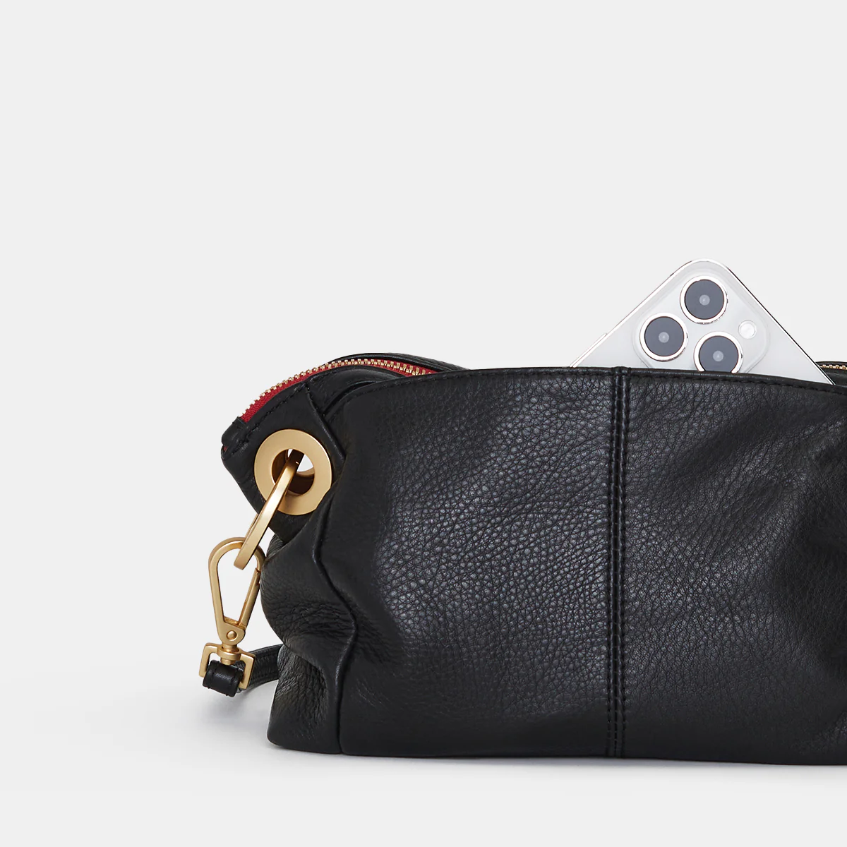 Daniel Crossbody Clutch | Black/Brushed Gold Red Zip | Sml - Image 4