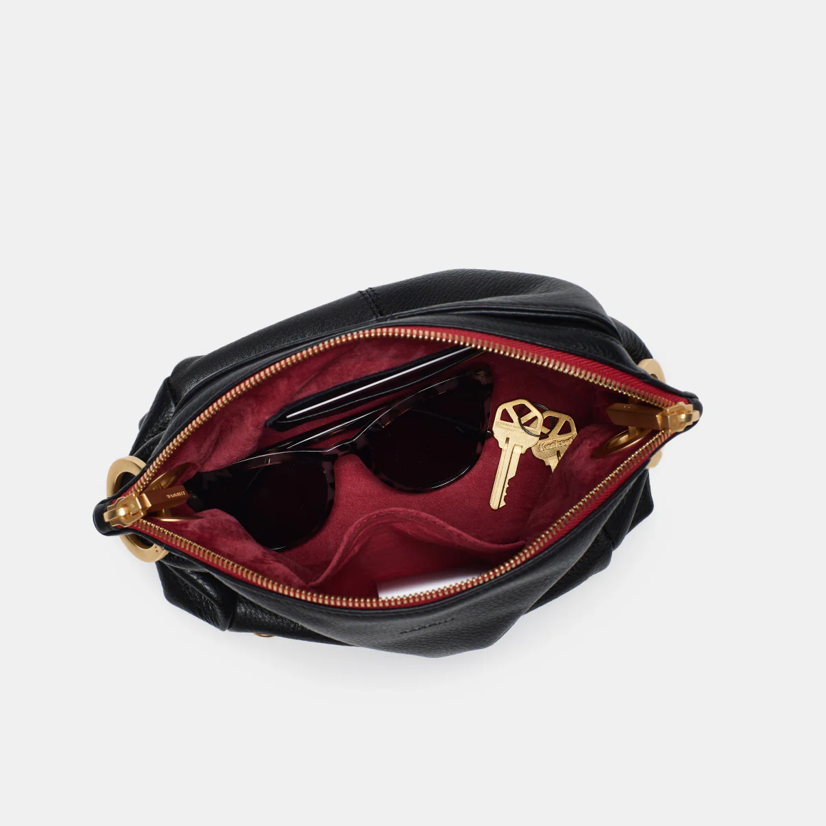 Daniel Crossbody Clutch | Black/Brushed Gold Red Zip | Sml - Image 5