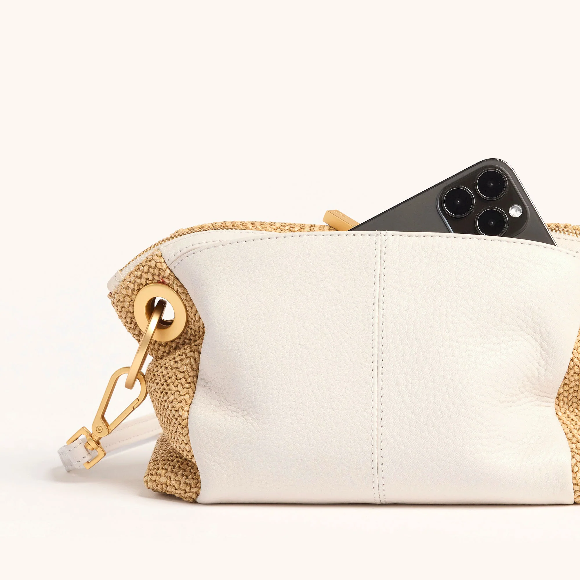 Daniel Crossbody Clutch | Calla Lily White Raffia/Brushed Gold | Sml - Image 7