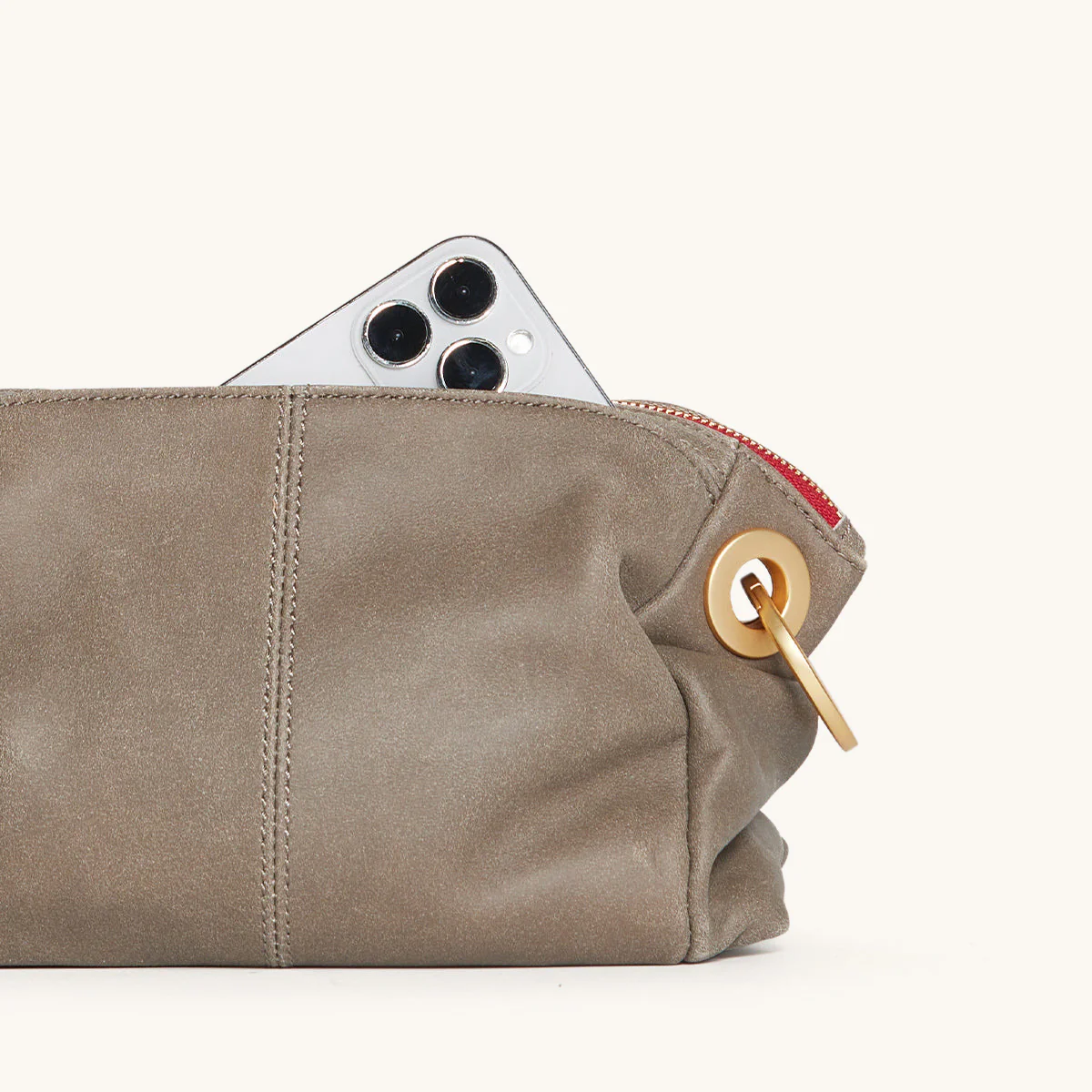Daniel Crossbody Clutch | Pewter/Brushed Gold Red Zip - Image 3