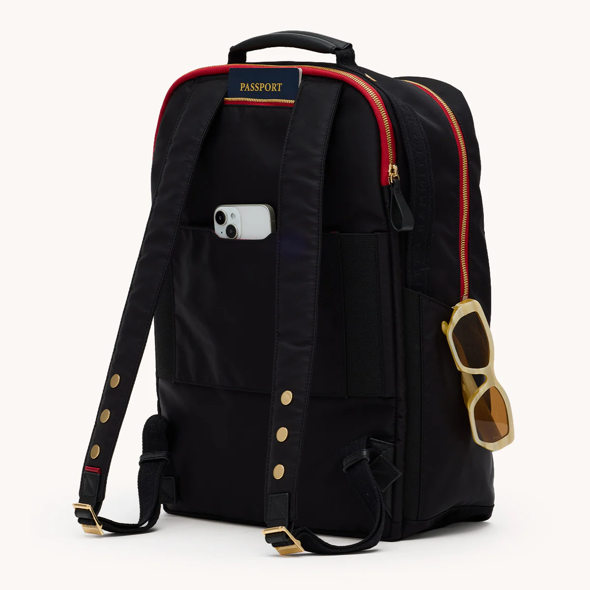 Eden Backpack | Black Nylon/Gold Red Zip - Image 10