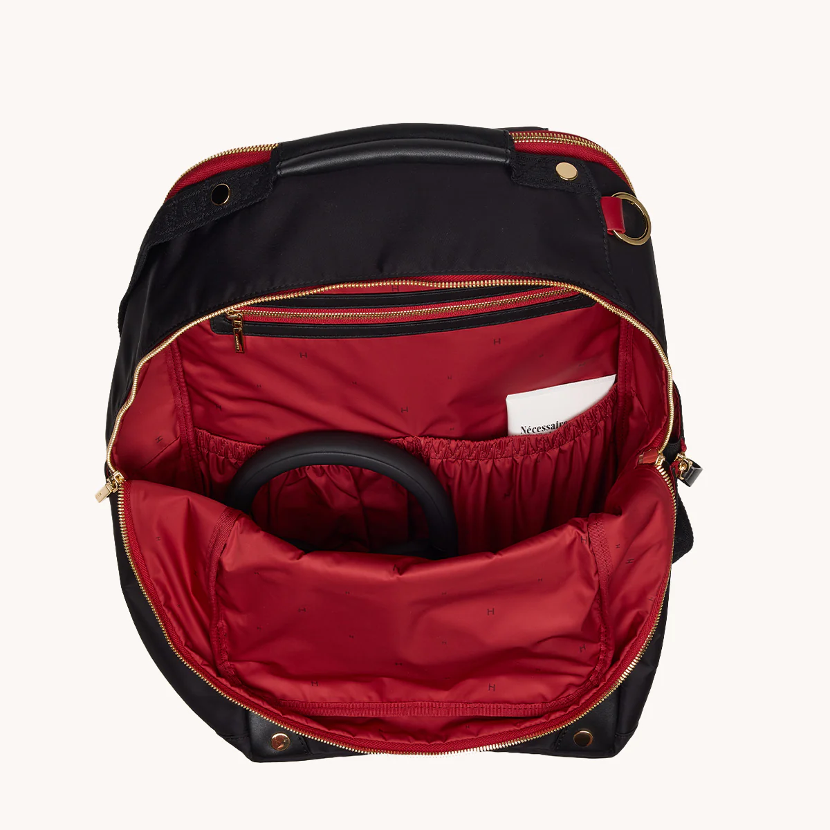 Eden Backpack | Black Nylon/Gold Red Zip - Image 11