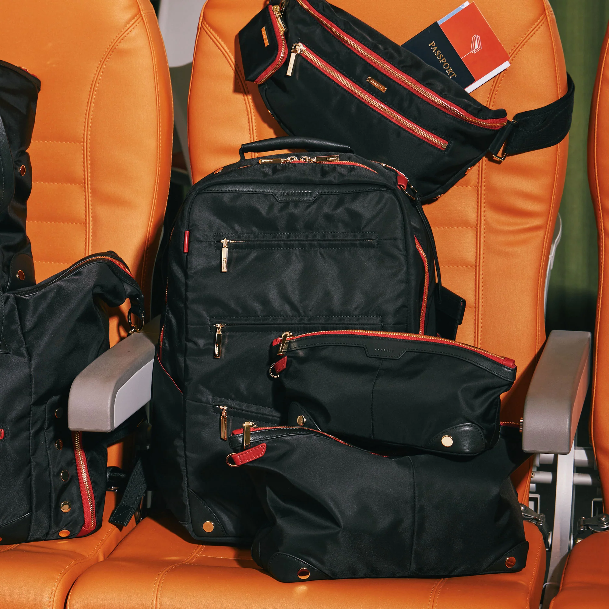 Eden Backpack | Black Nylon/Gold Red Zip - Image 12