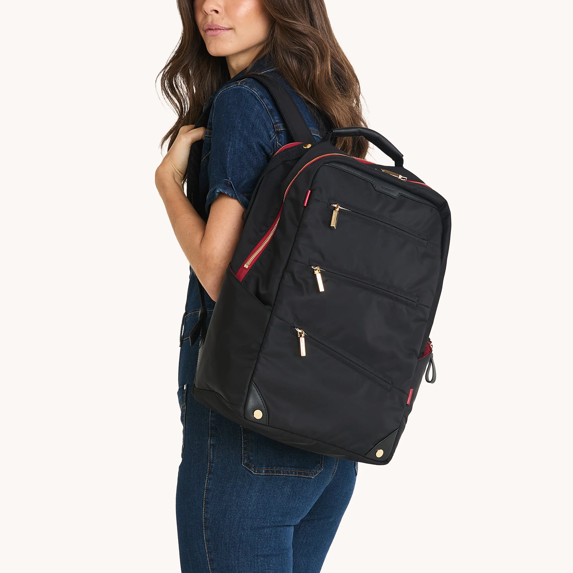 Eden Backpack | Black Nylon/Gold Red Zip - Image 3