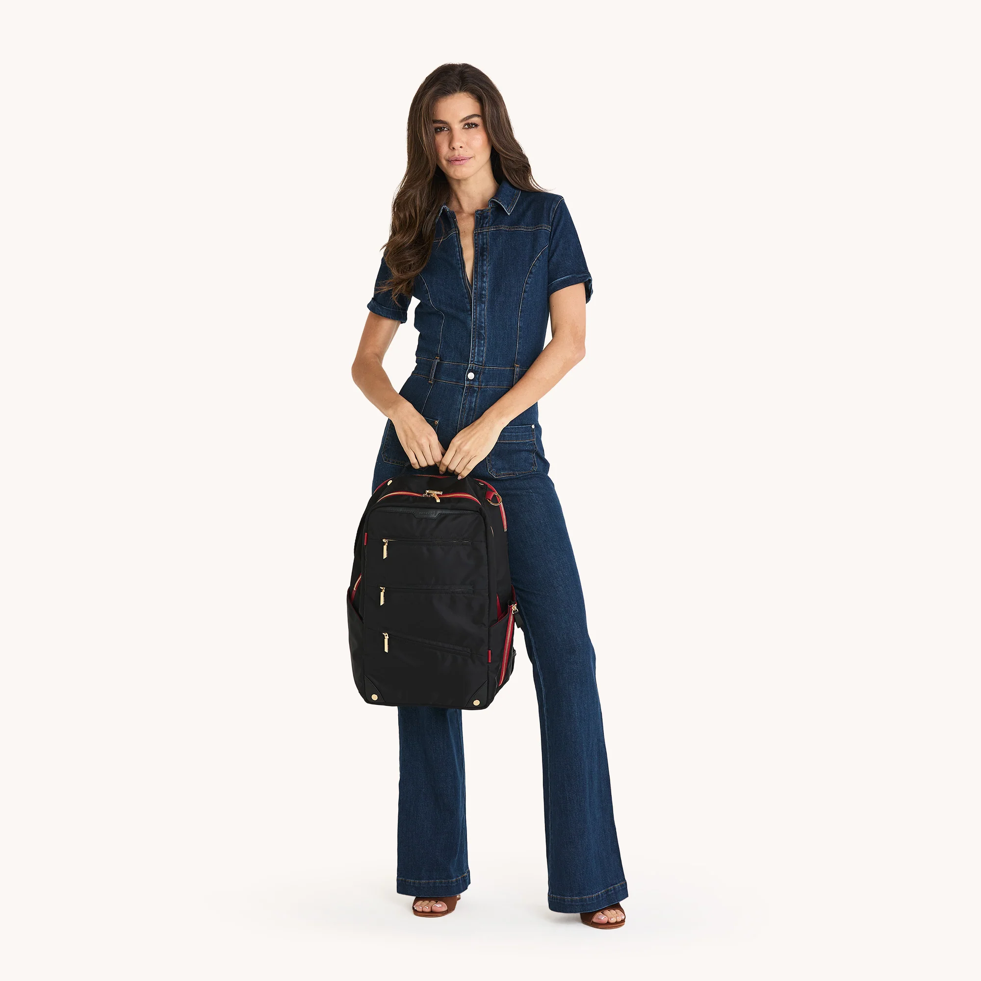 Eden Backpack | Black Nylon/Gold Red Zip - Image 4