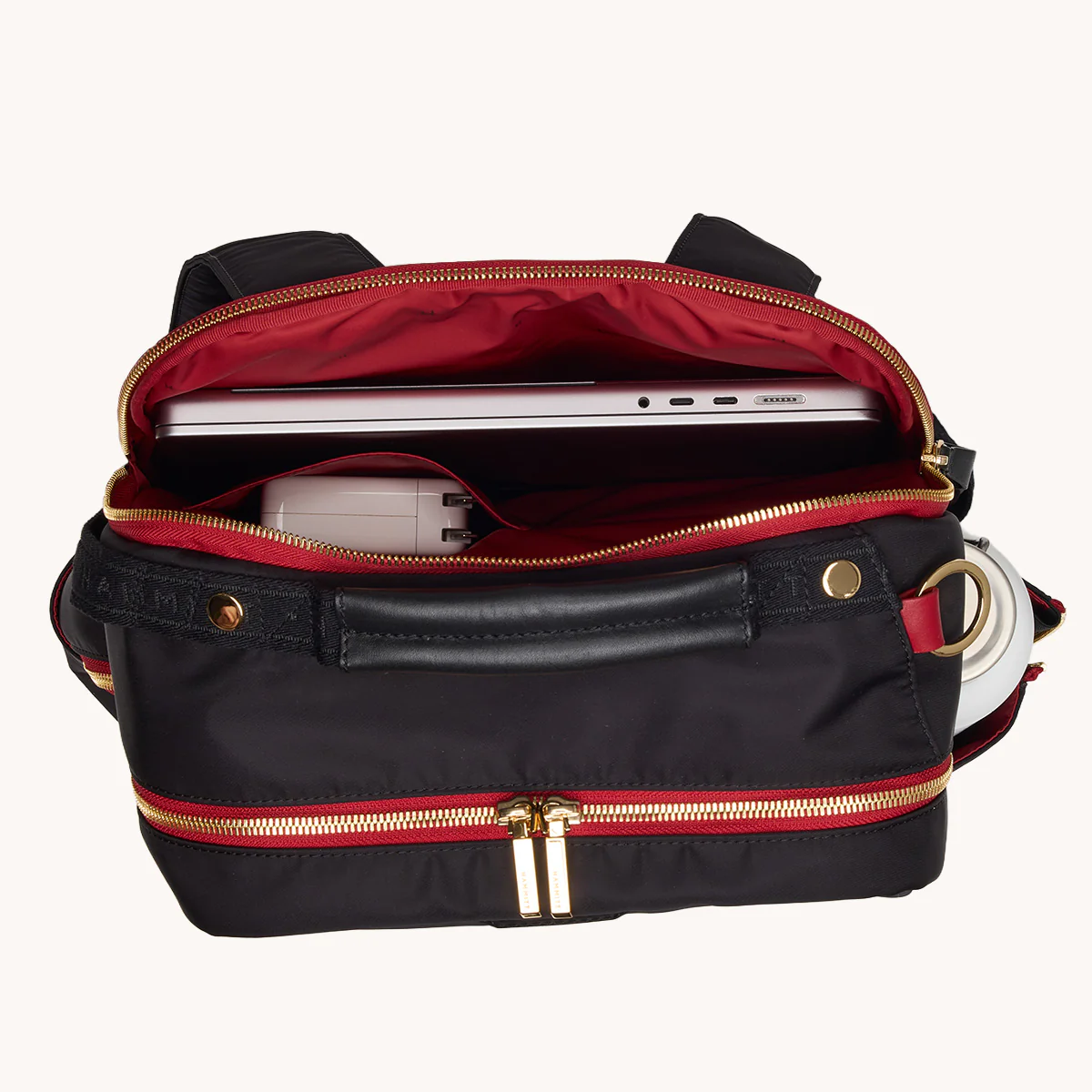 Eden Backpack | Black Nylon/Gold Red Zip - Image 8