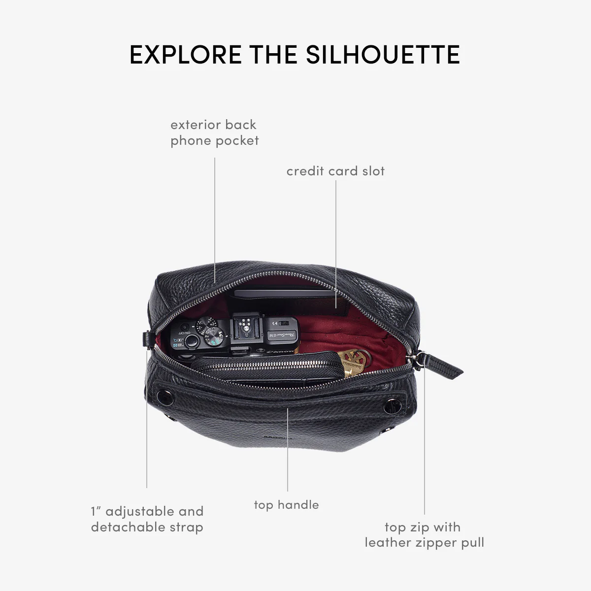 Evan Crossbody | Black/Brushed Gold Red Zip - Image 7