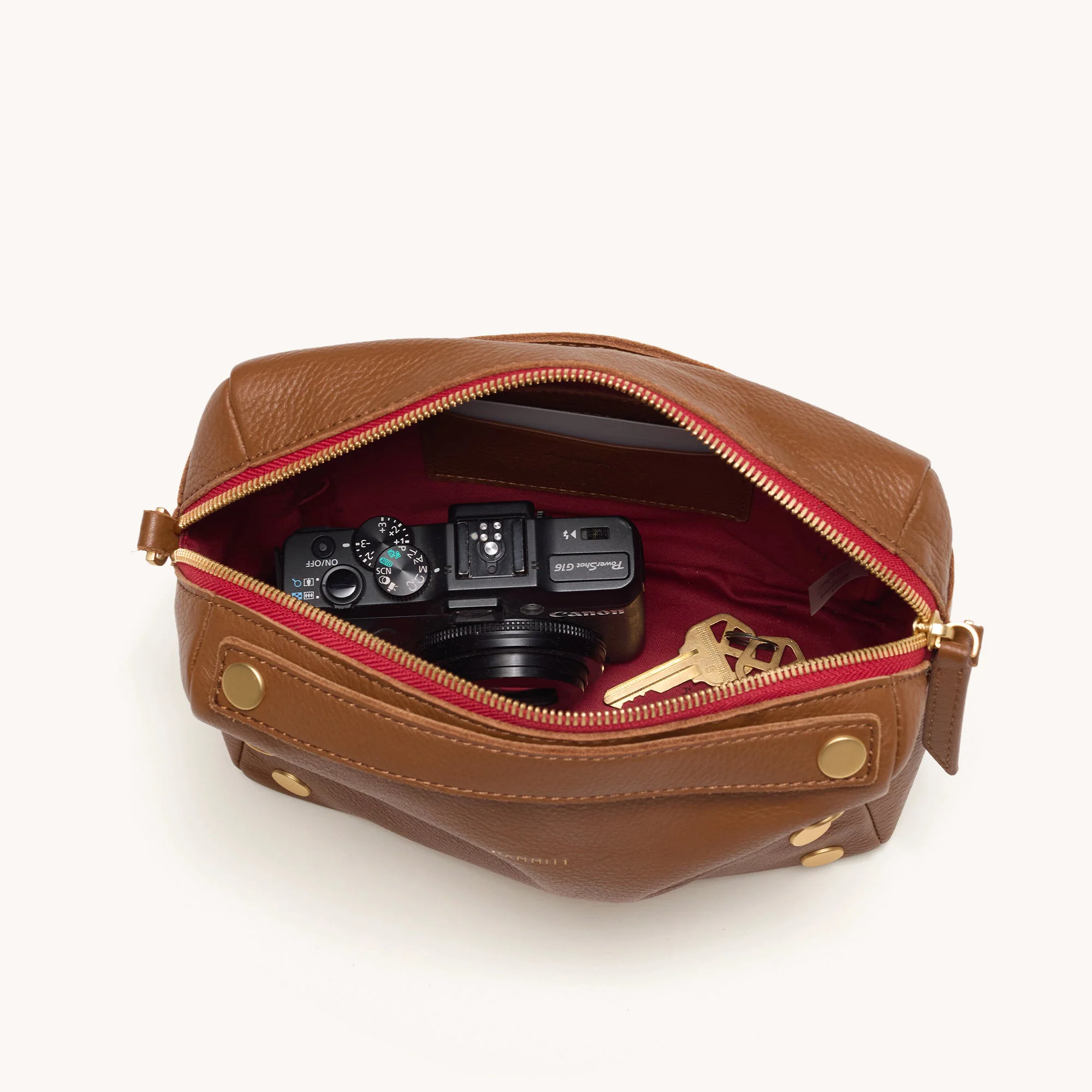 Evan Crossbody | Mahogany Pebble/Brushed Gold Red Zip | Sml - Image 7
