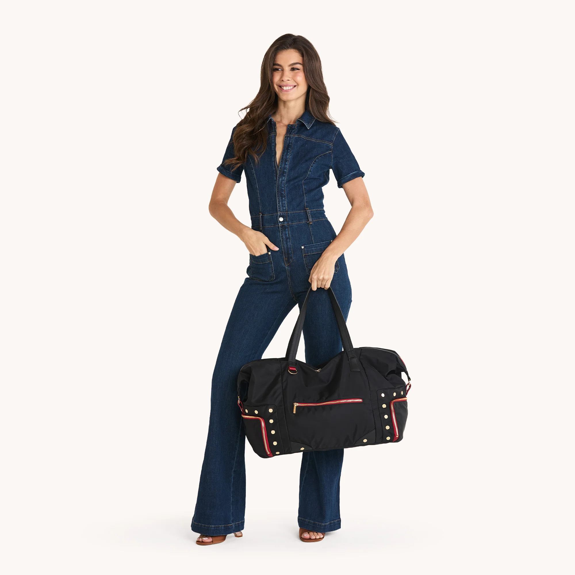 Ivy Weekender | Black Nylon/Gold Red Zip - Image 4