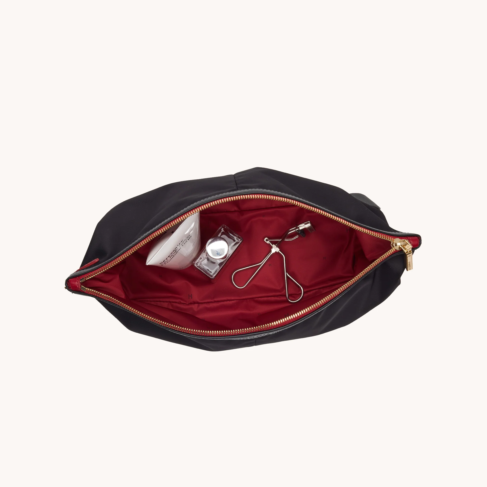 Nicky Cosmetic Pouch | Black Nylon/Gold Red Zip | Lrg - Image 7