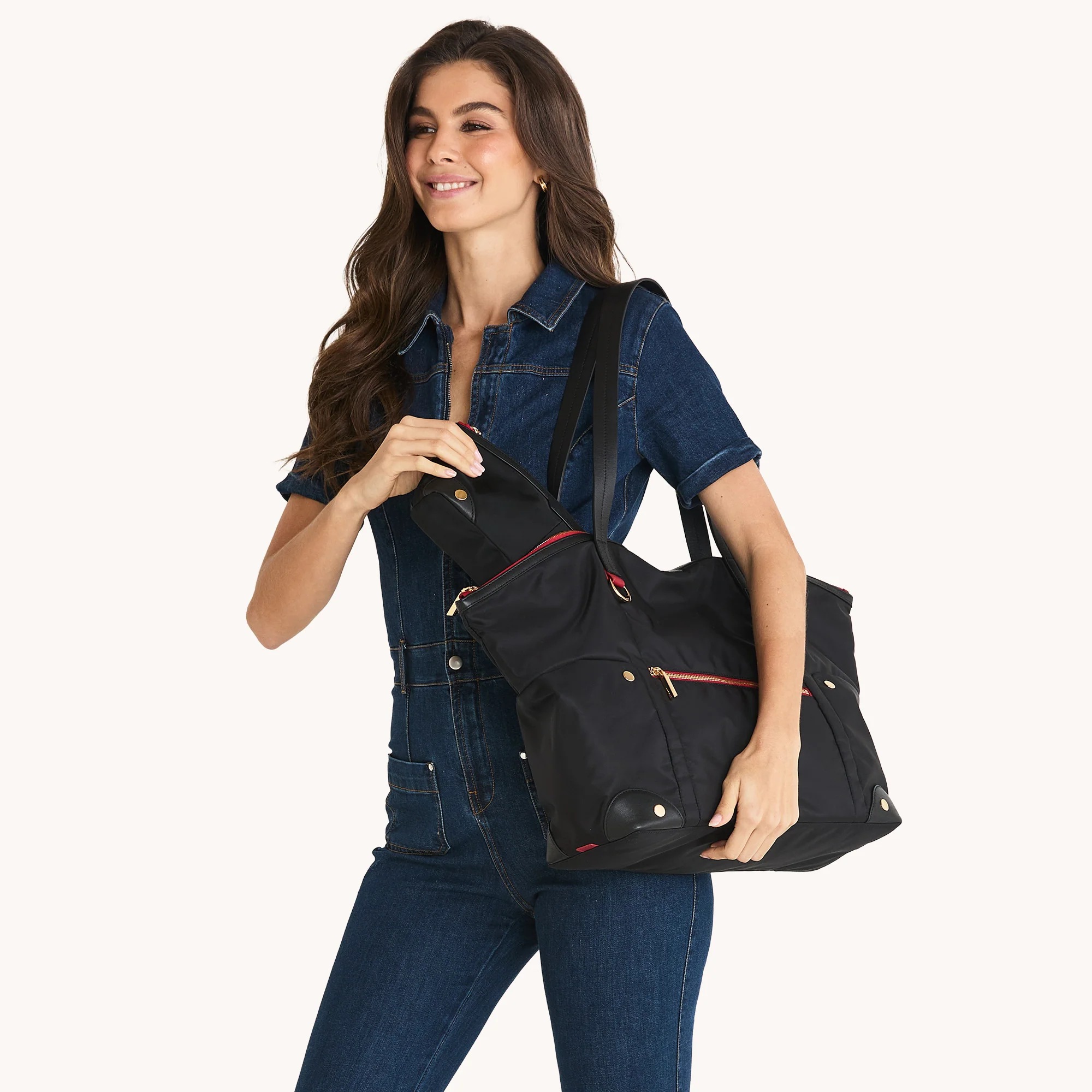 Nicky | Black Nylon/Gold Red Zip - Image 3