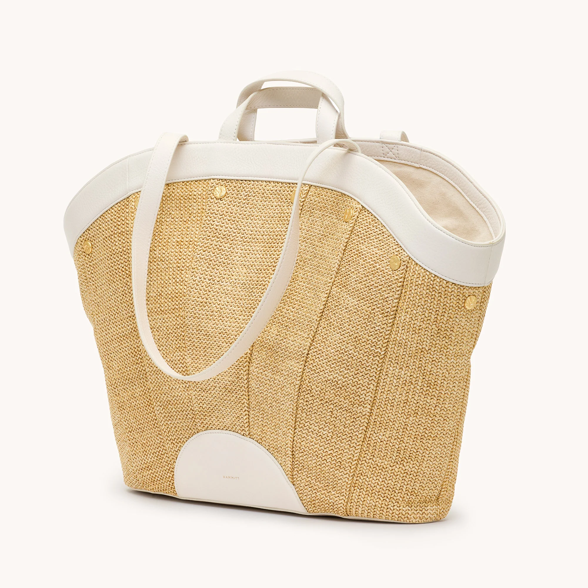 Shelley Tote | Calla Lily White Raffia/Brushed Gold Hammered - Image 5