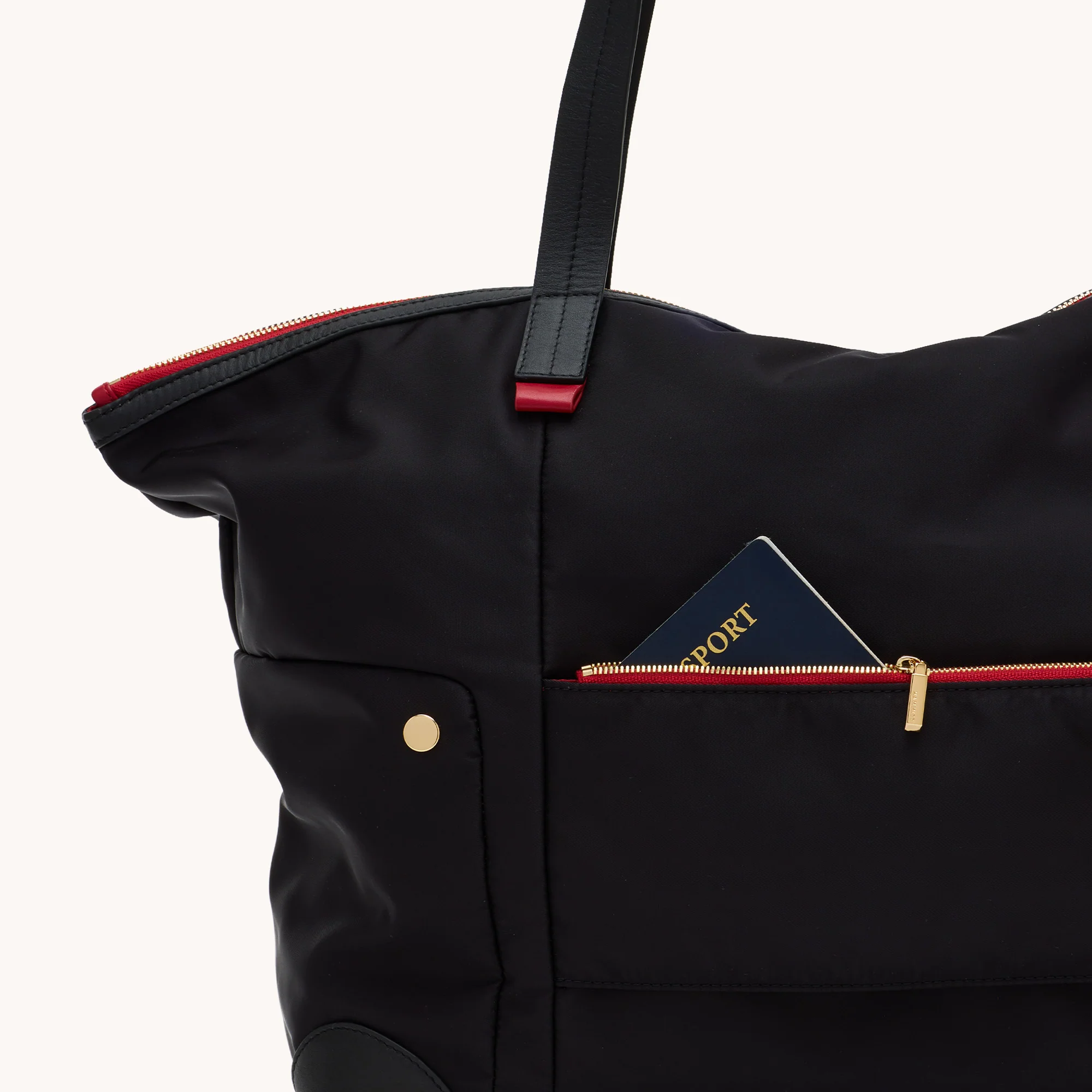 Zoe Tote | Black Nylon/Gold Red Zip - Image 10