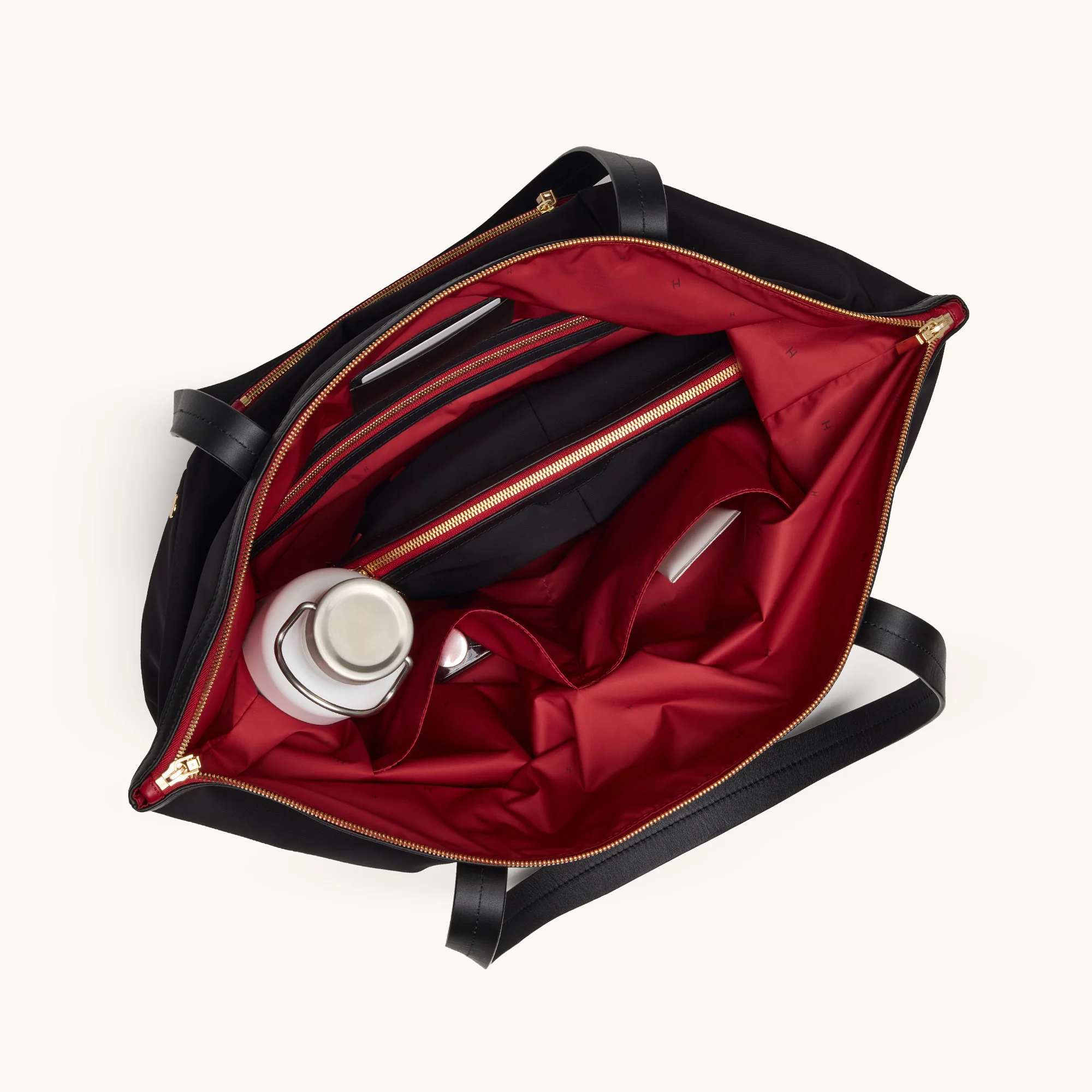 Zoe Tote | Black Nylon/Gold Red Zip - Image 11