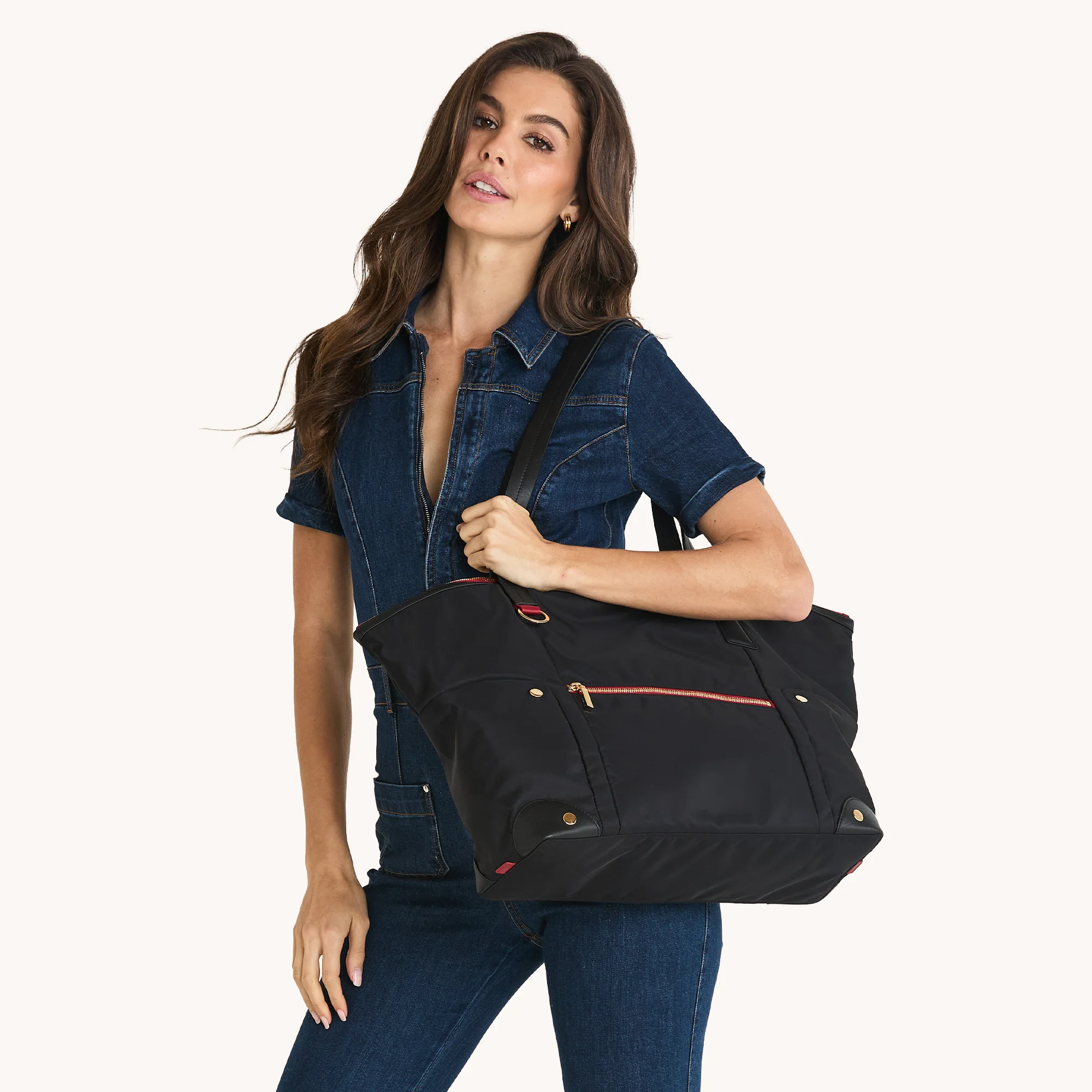 Zoe Tote | Black Nylon/Gold Red Zip - Image 4