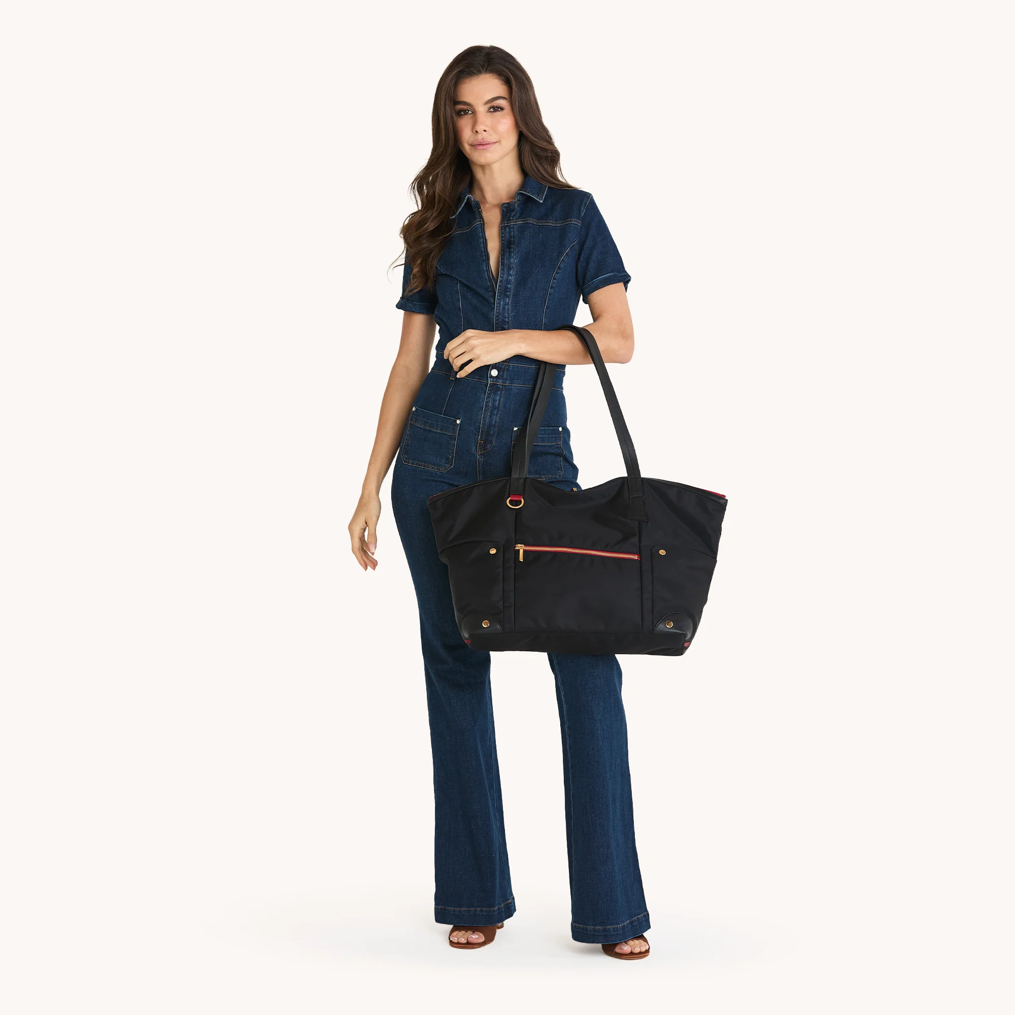 Zoe Tote | Black Nylon/Gold Red Zip - Image 5