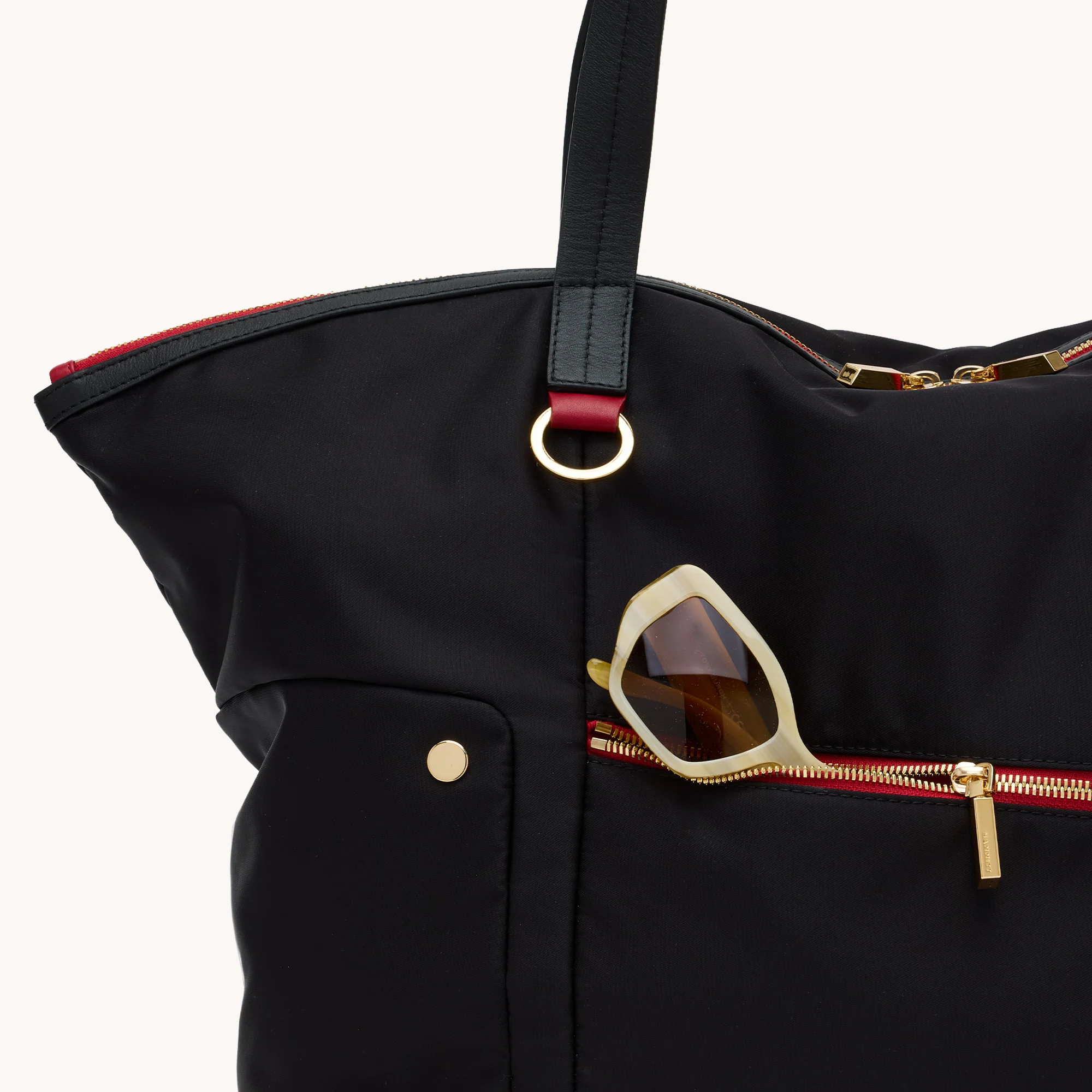 Zoe Tote | Black Nylon/Gold Red Zip - Image 7